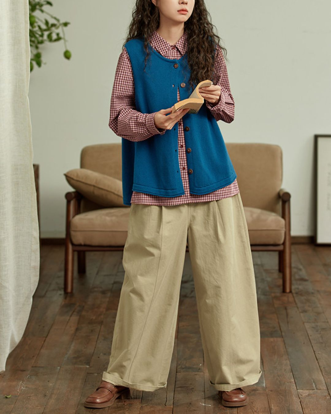 Red Cotton Checked Shirt　LS040