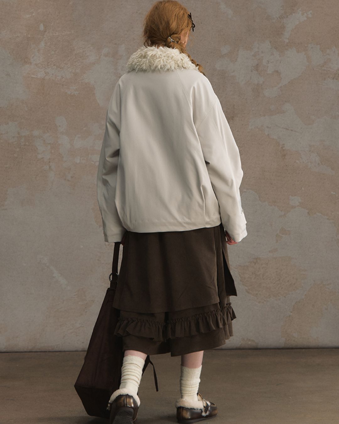 Belted Fur-lined Twill Jacket　JK064