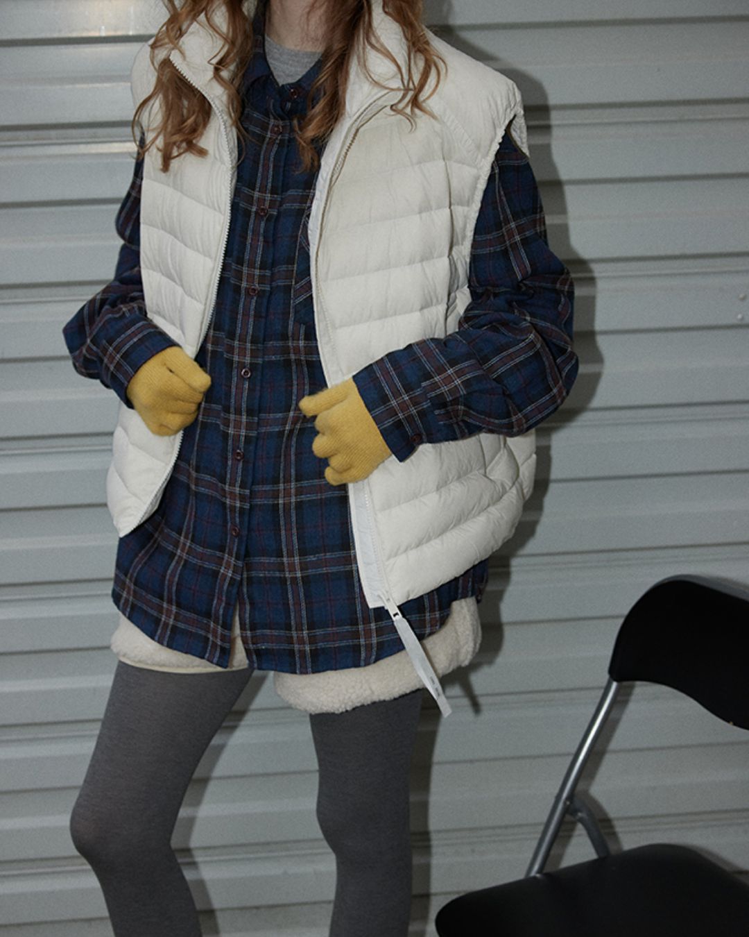 Navy Check Oversized Shirt　LS037