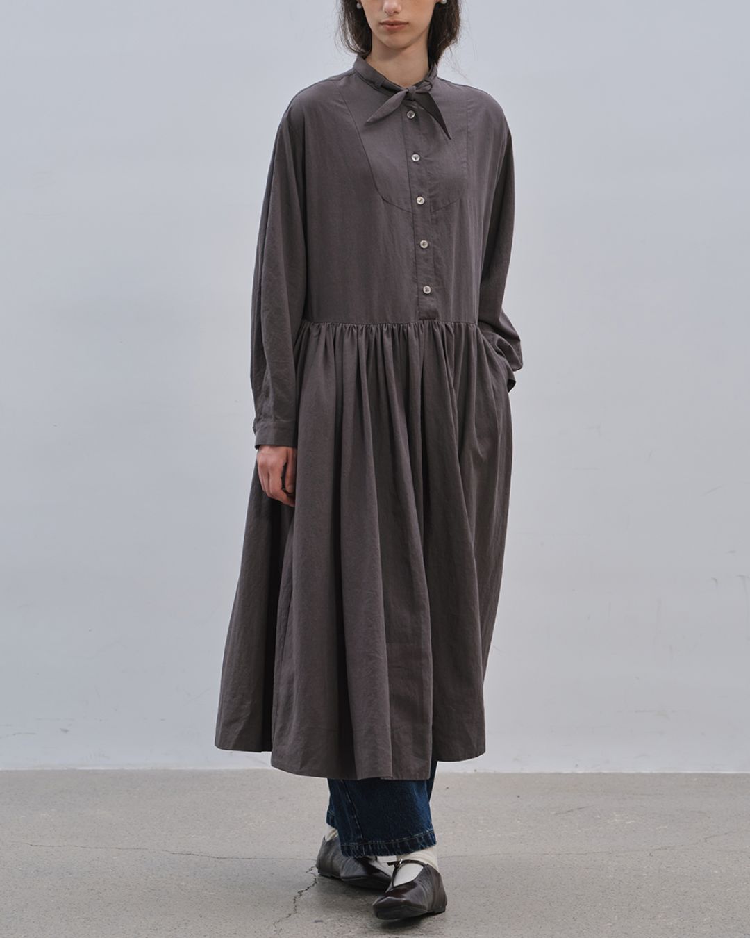 Gathered Long Shirt Dress　OP003