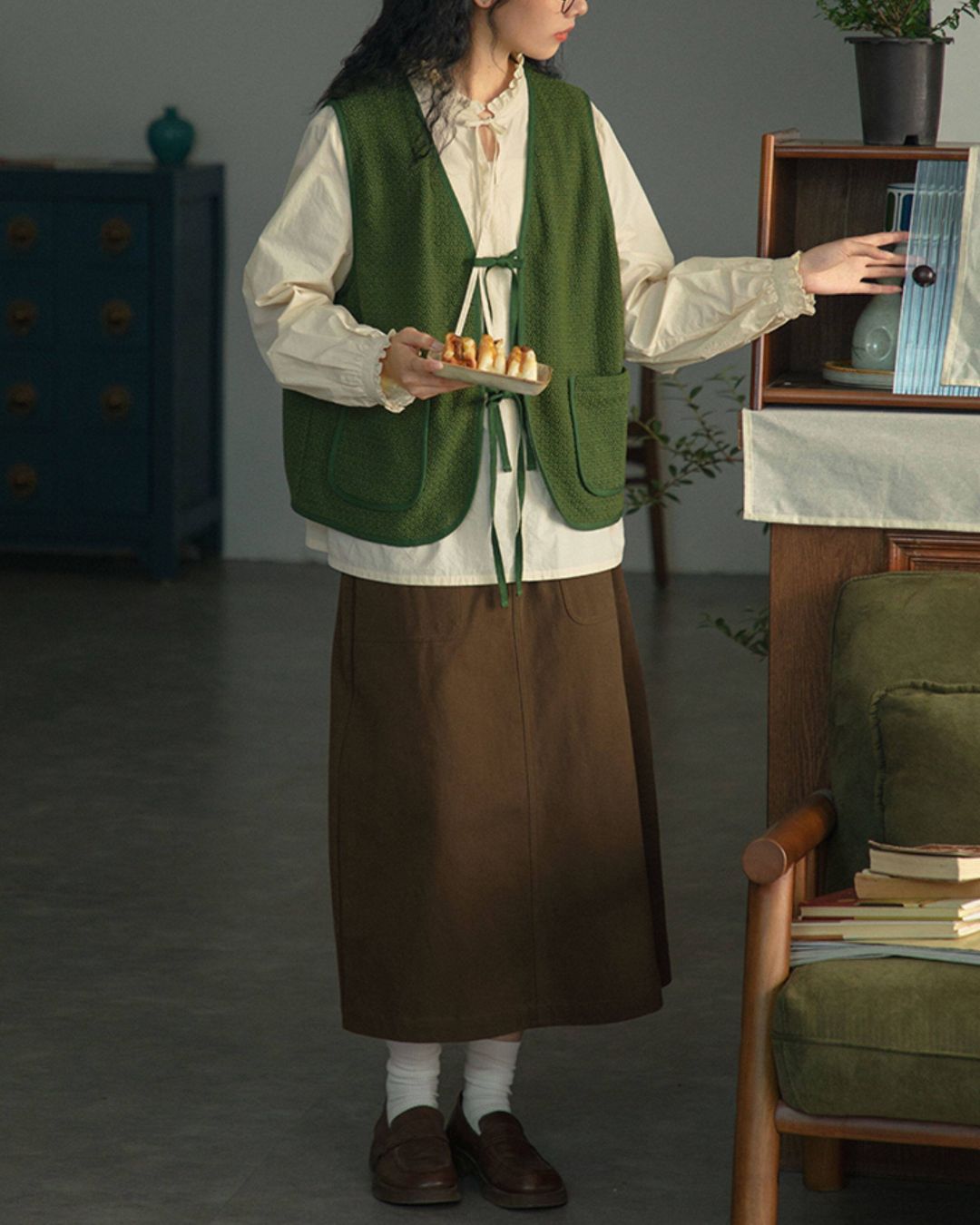 Cotton A-line Midi Skirt　SK020