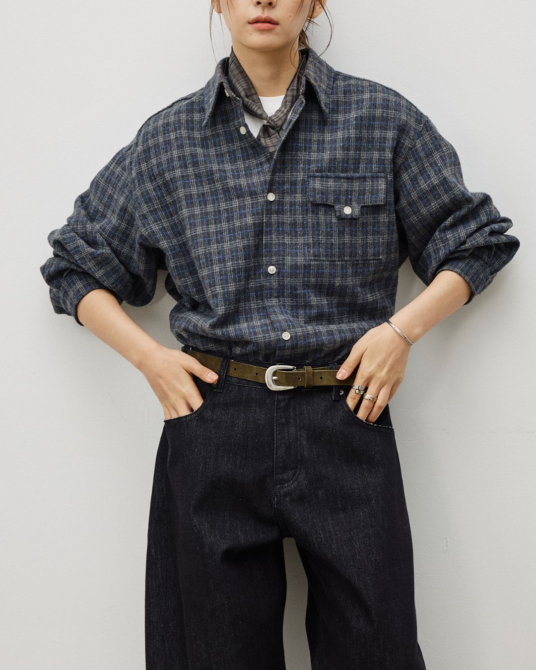 Flap Pocket Checked Flannel Shirt　LS036