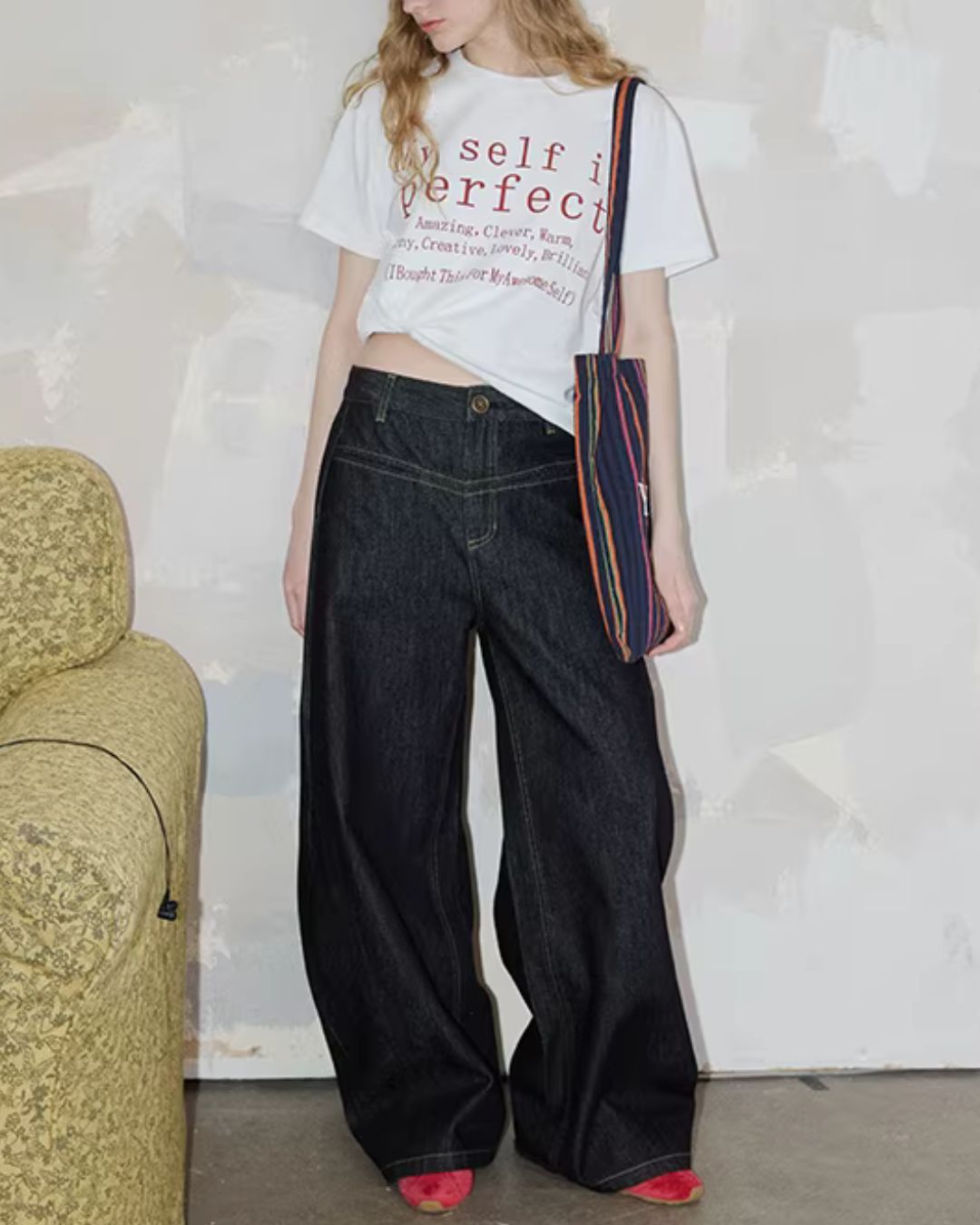 Text Print Crew Neck T-Shirt　ST009