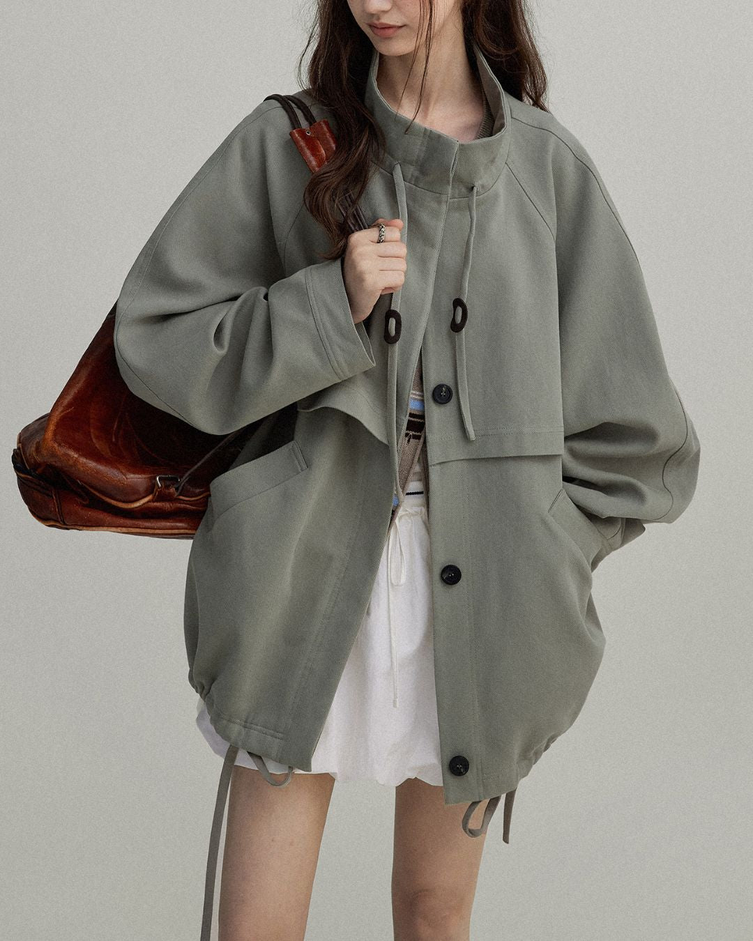 Stand Collar Drawstring Jacket　JK018