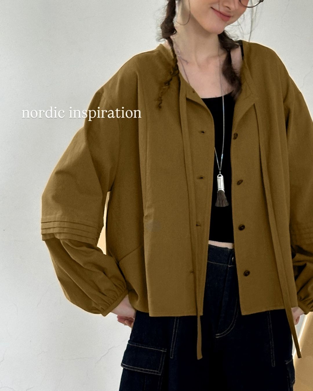 A-line Pleated Shirt ＆ Knee-length Skirt　LS011