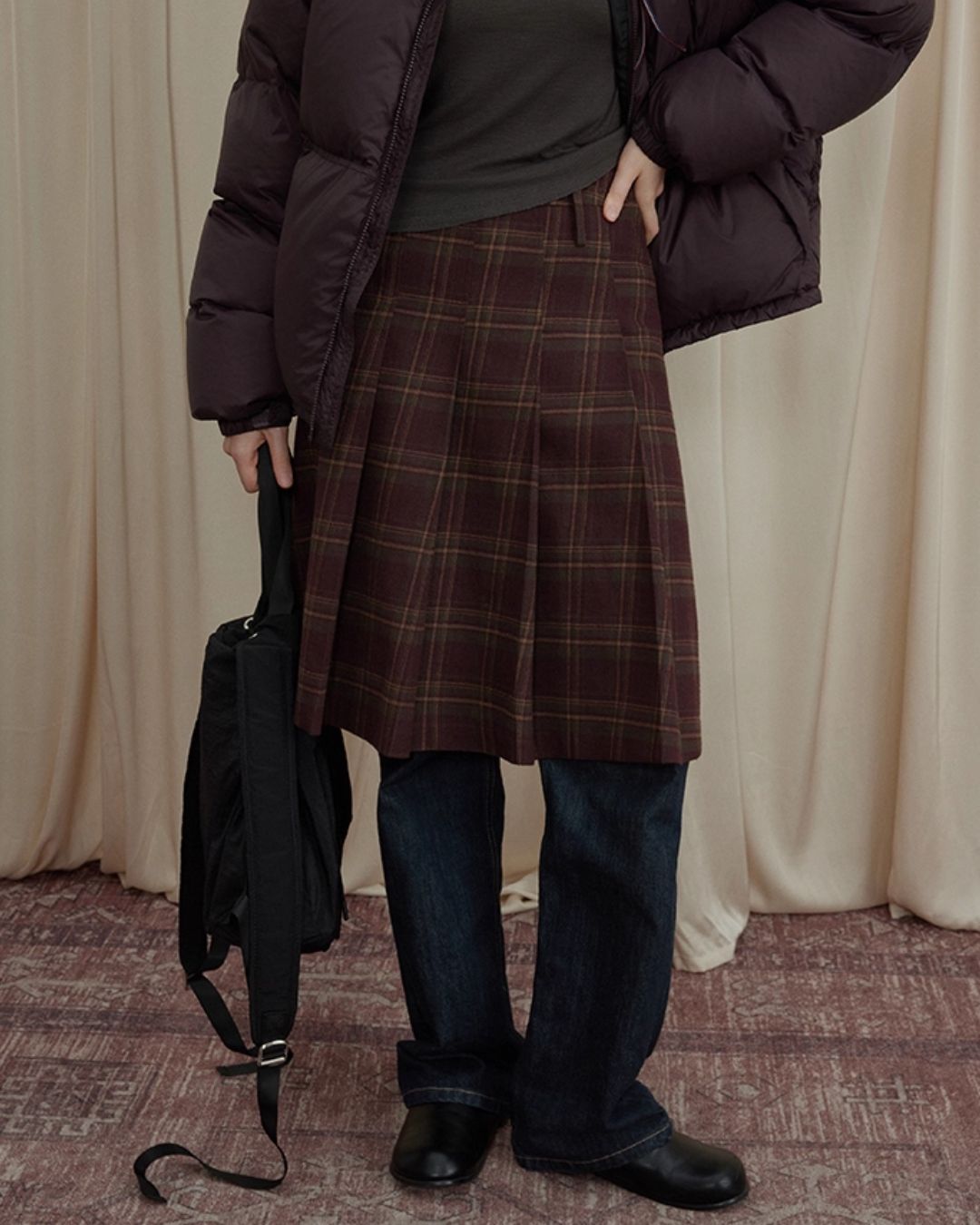 Retro Pleated Check Skirt　SK010