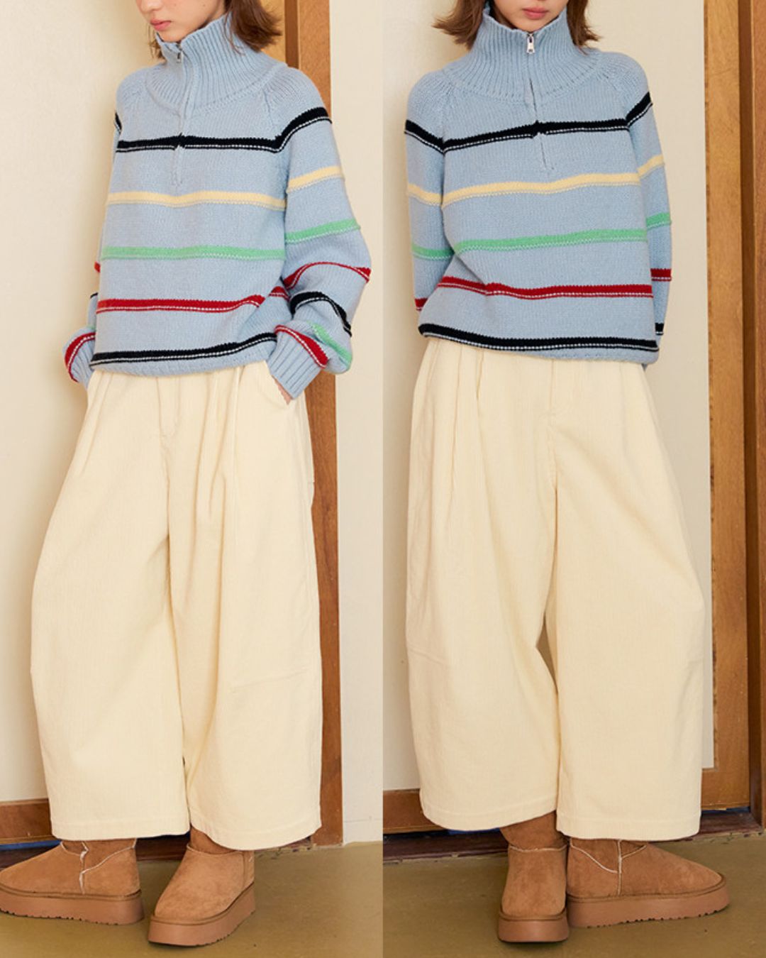 Corduroy Tuck Cropped Wide Pants　PT036