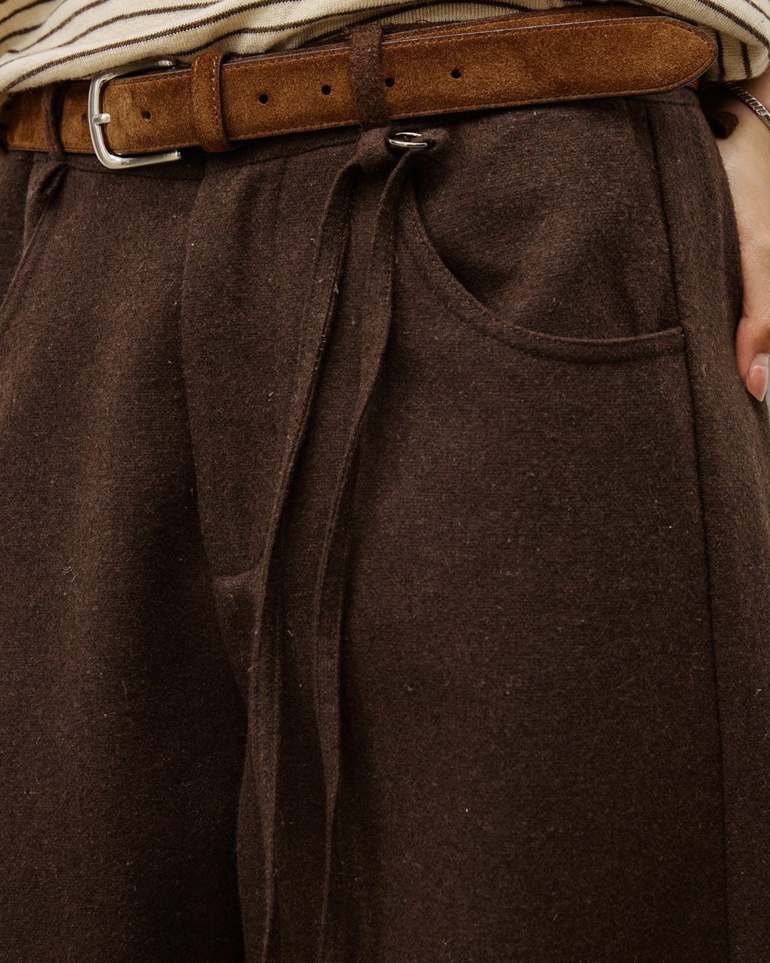 String-decorated Wool Wide Pants　PT022