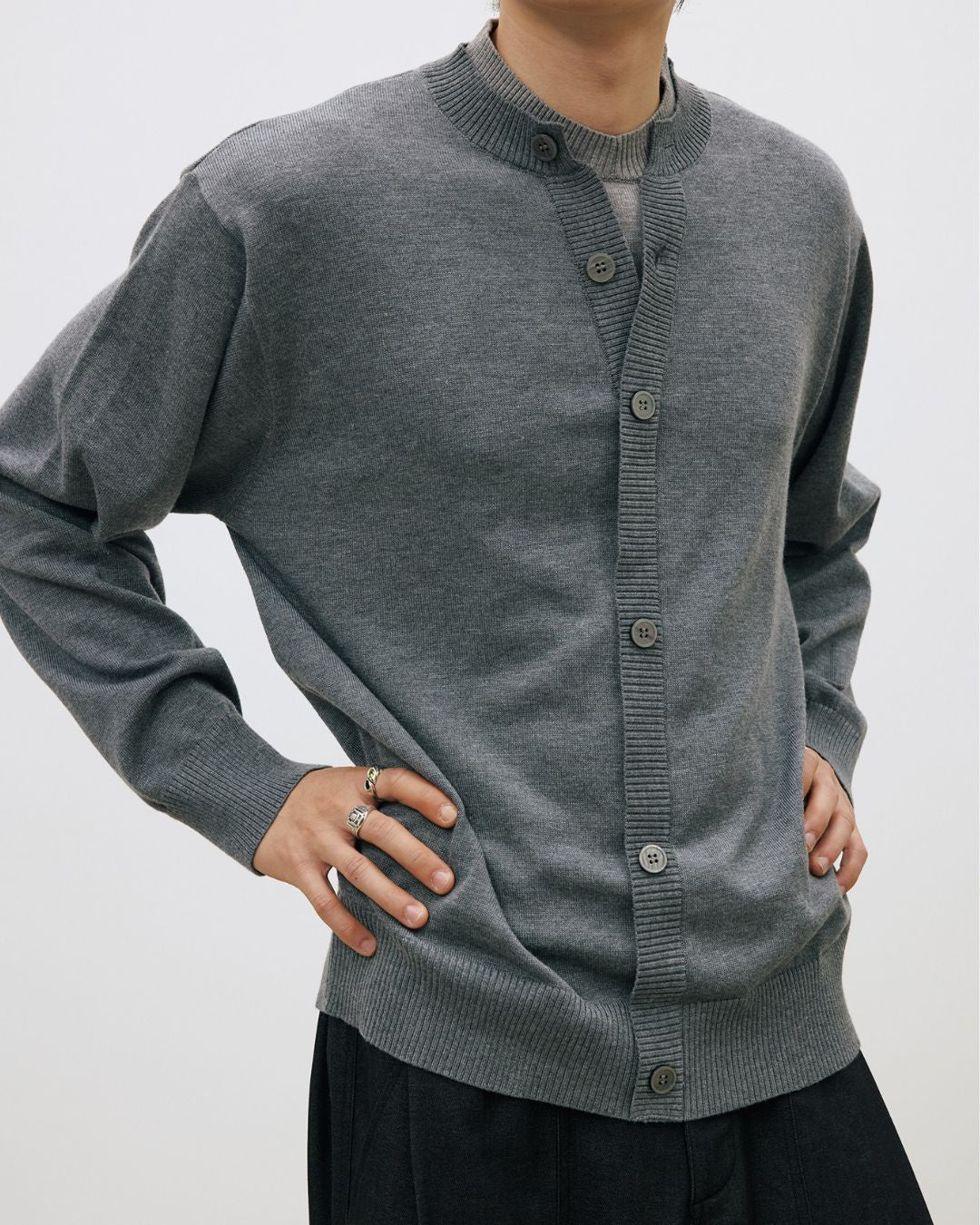 Contrast Color Faux Layered Knit Cardigan　KN114
