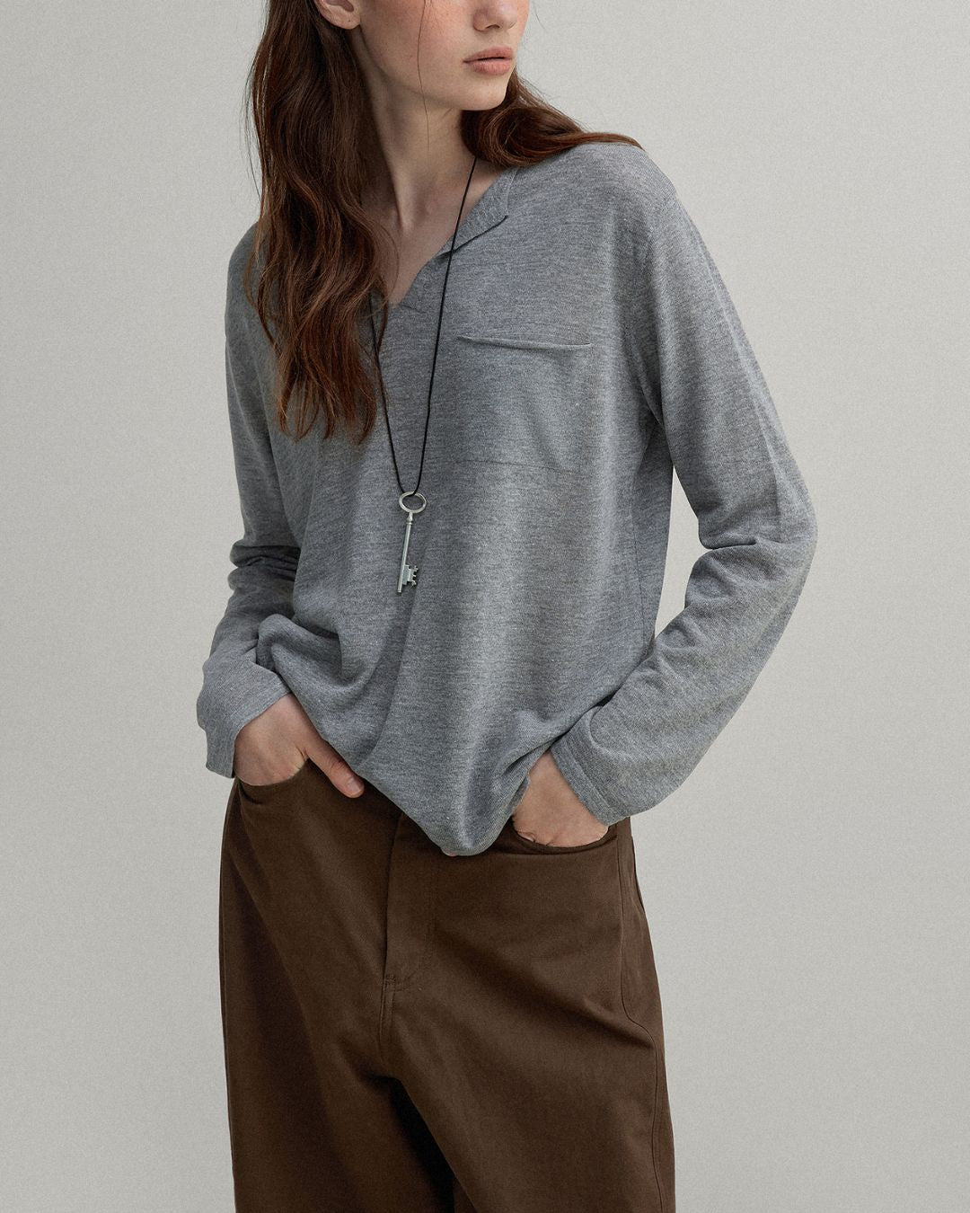 Natural Linen V-neck T-shirt　LT003