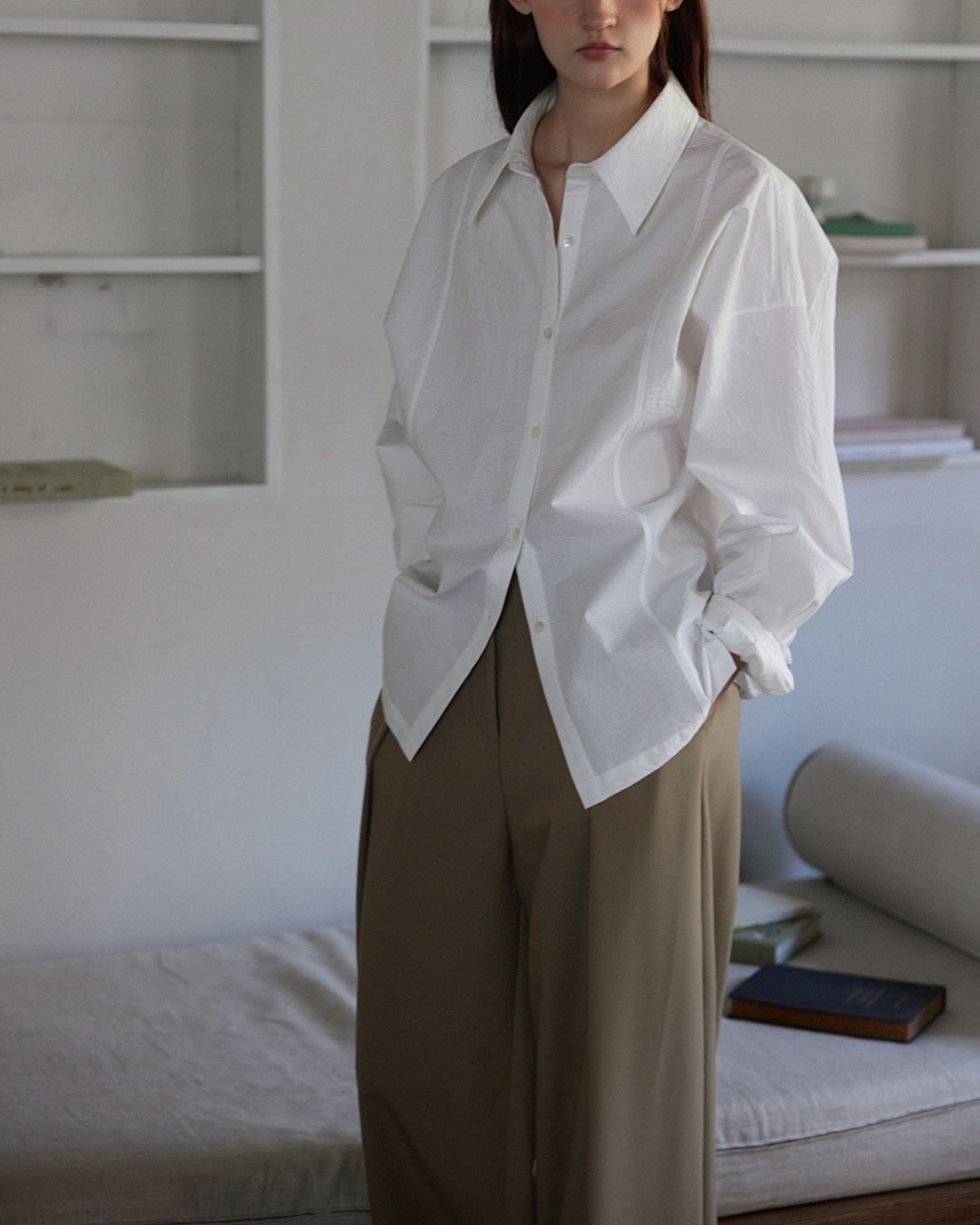 Back Button Basic Shirt　LS022