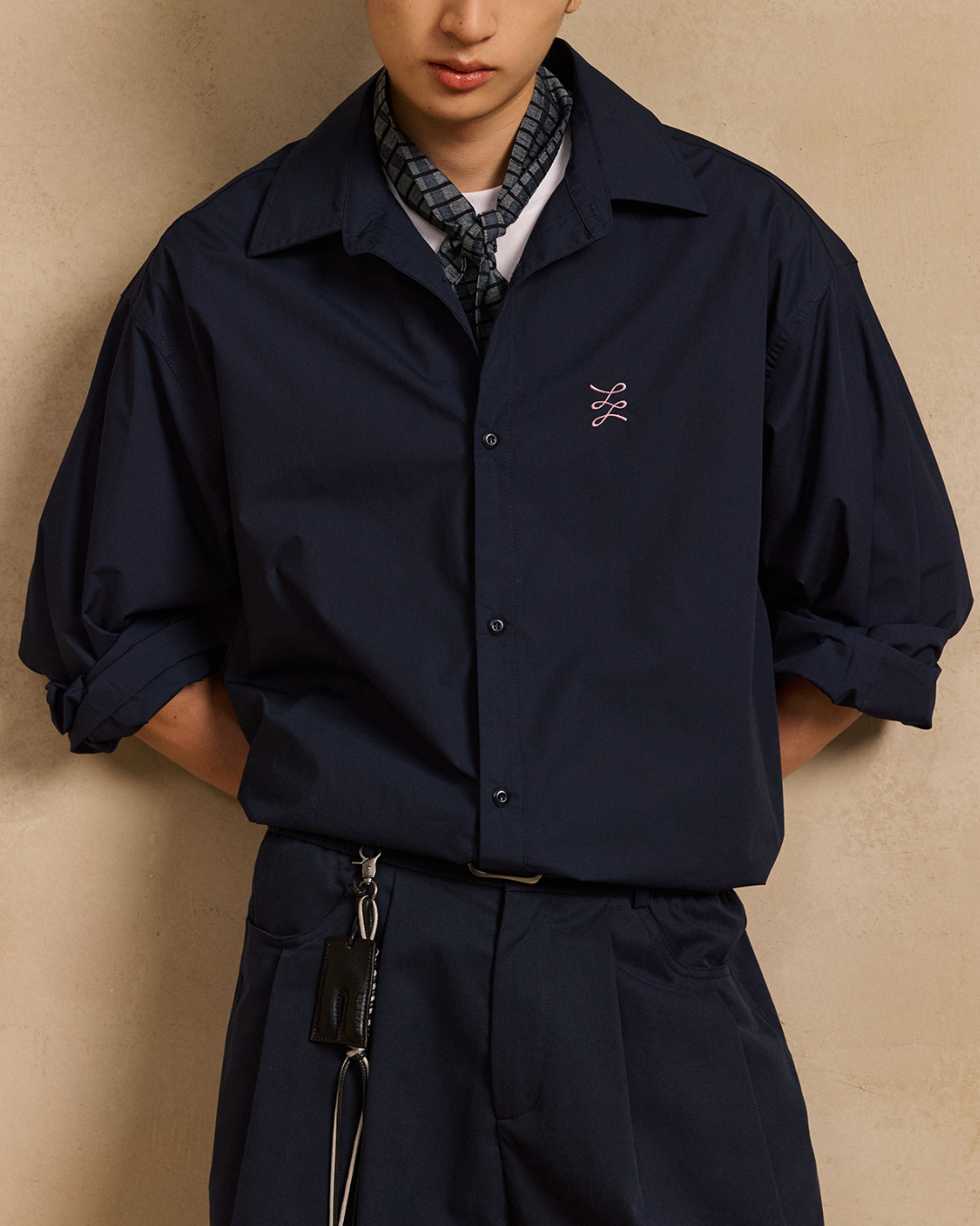 Chest Embroidered Casual Collar Shirt　LS047