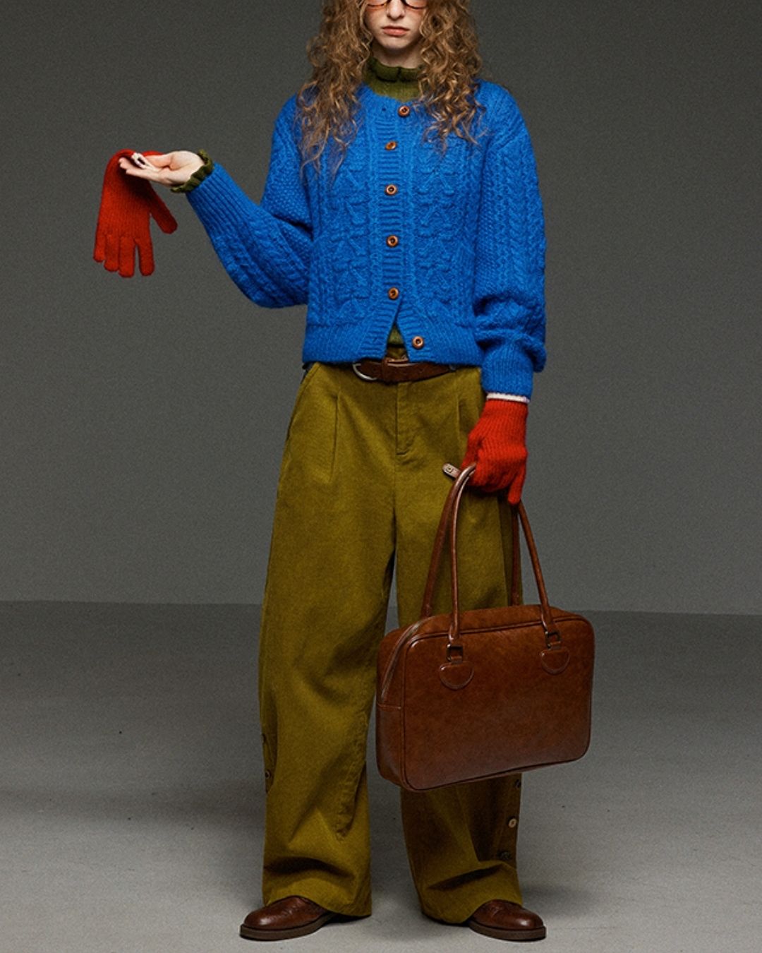 High Neck Cable Slim Fit Knit　KN070