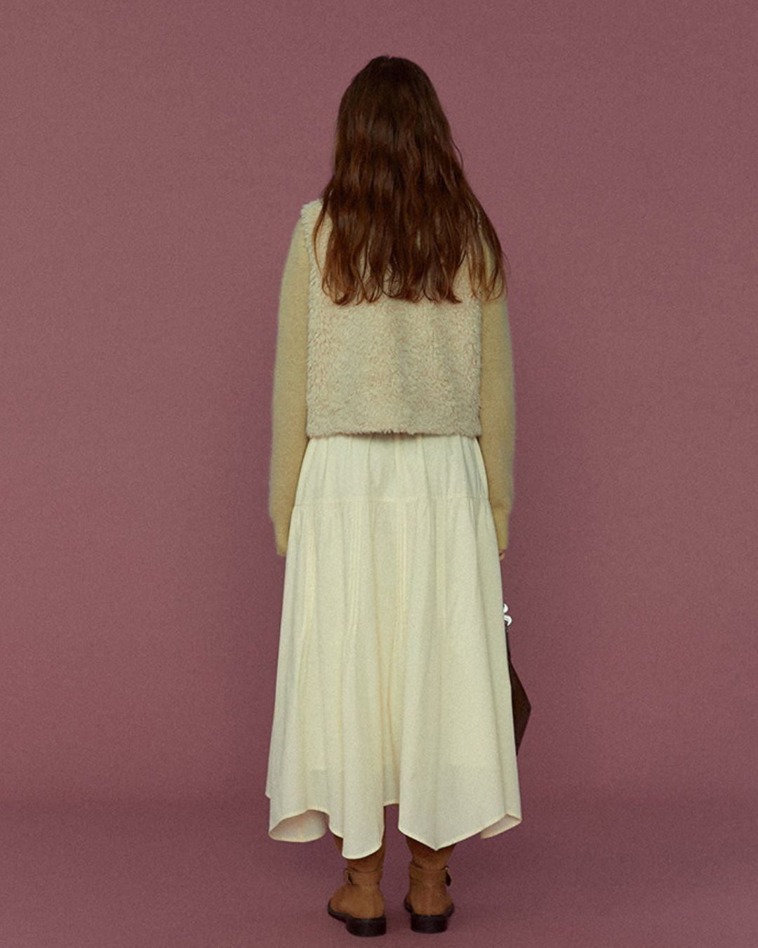 Asymmetrical Wooden Button Boa Vest　VT019