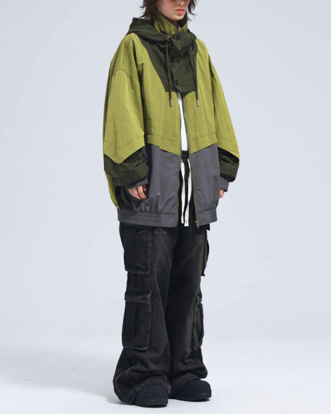 Oversized Colorblock Nylon Jacket　JK072