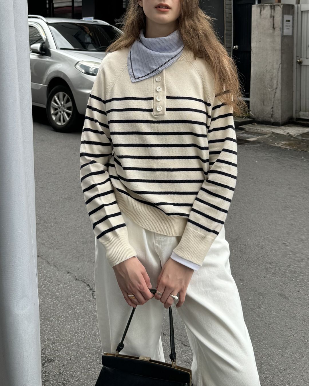 Half-button Border Sweater　KN002