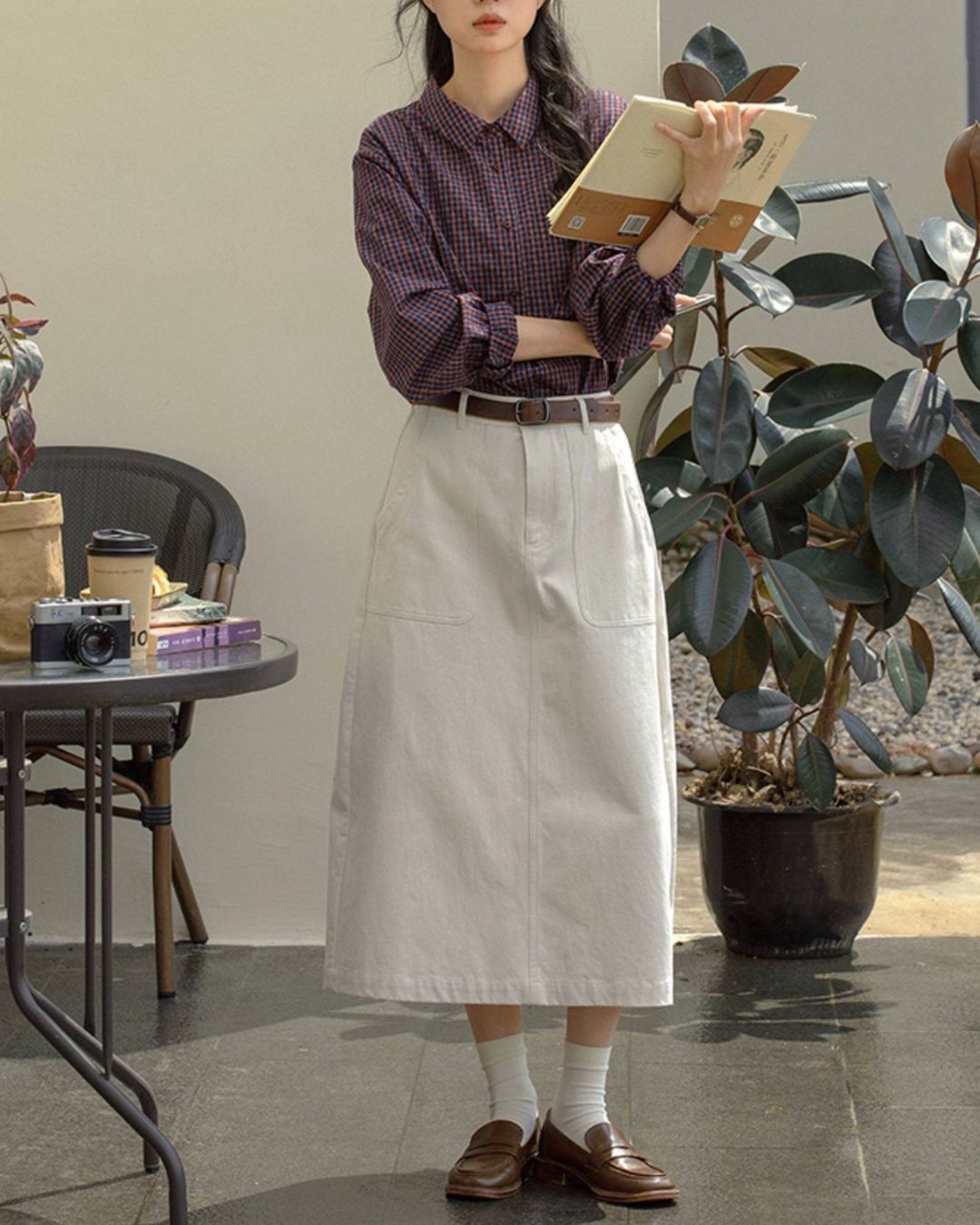 Cotton A-line Midi Skirt　SK020