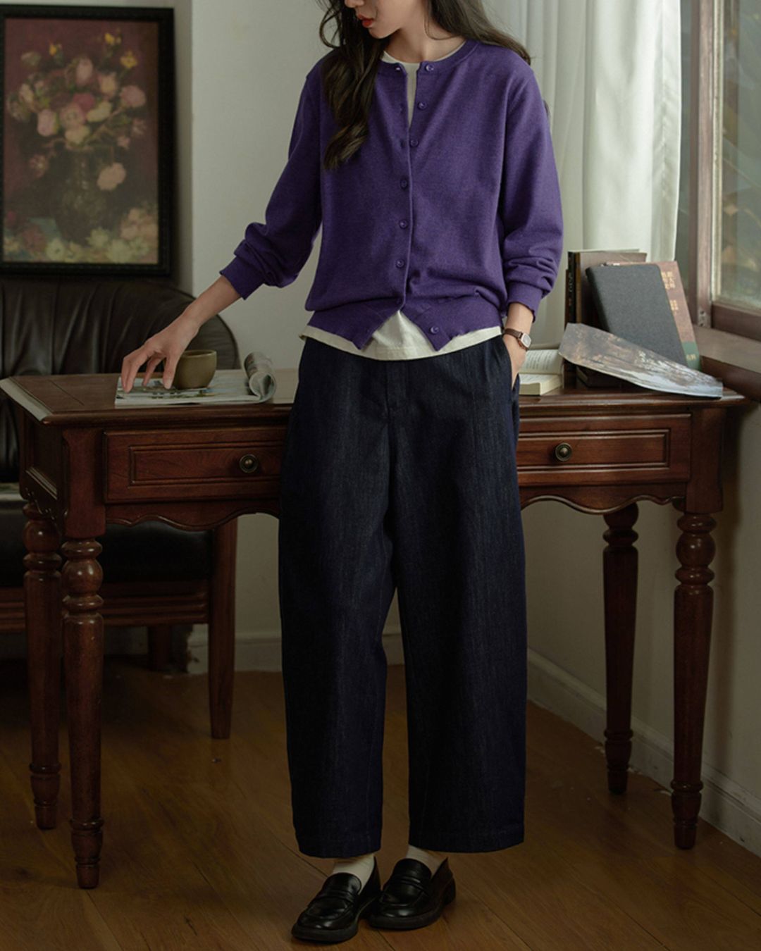 Round Neck Basic Knit Cardigan　KN113