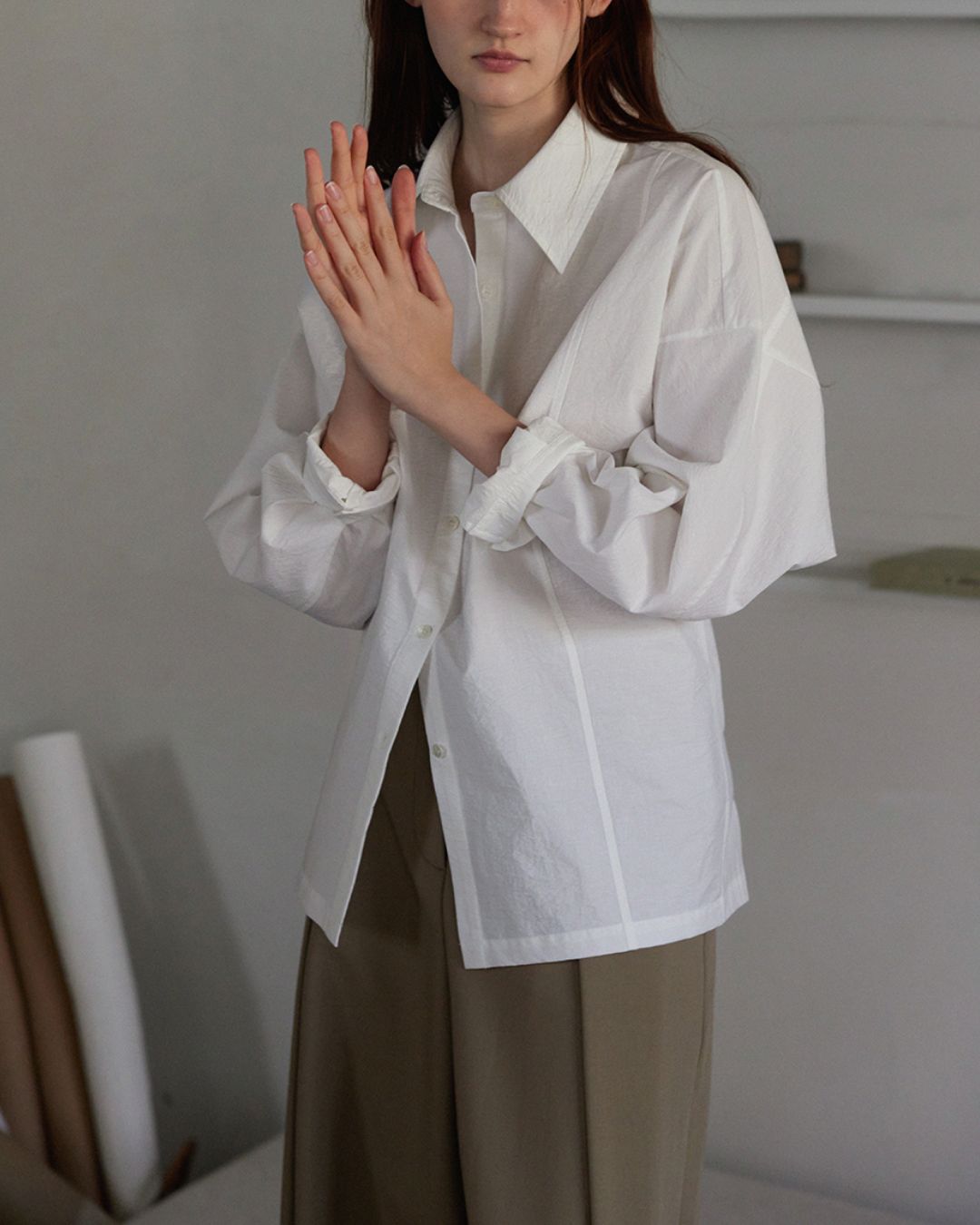 Back Button Basic Shirt　LS022