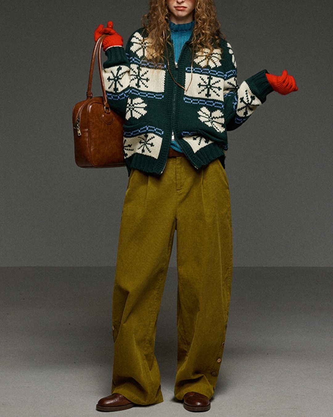 Corduroy Floral  Wide Pants　PT028