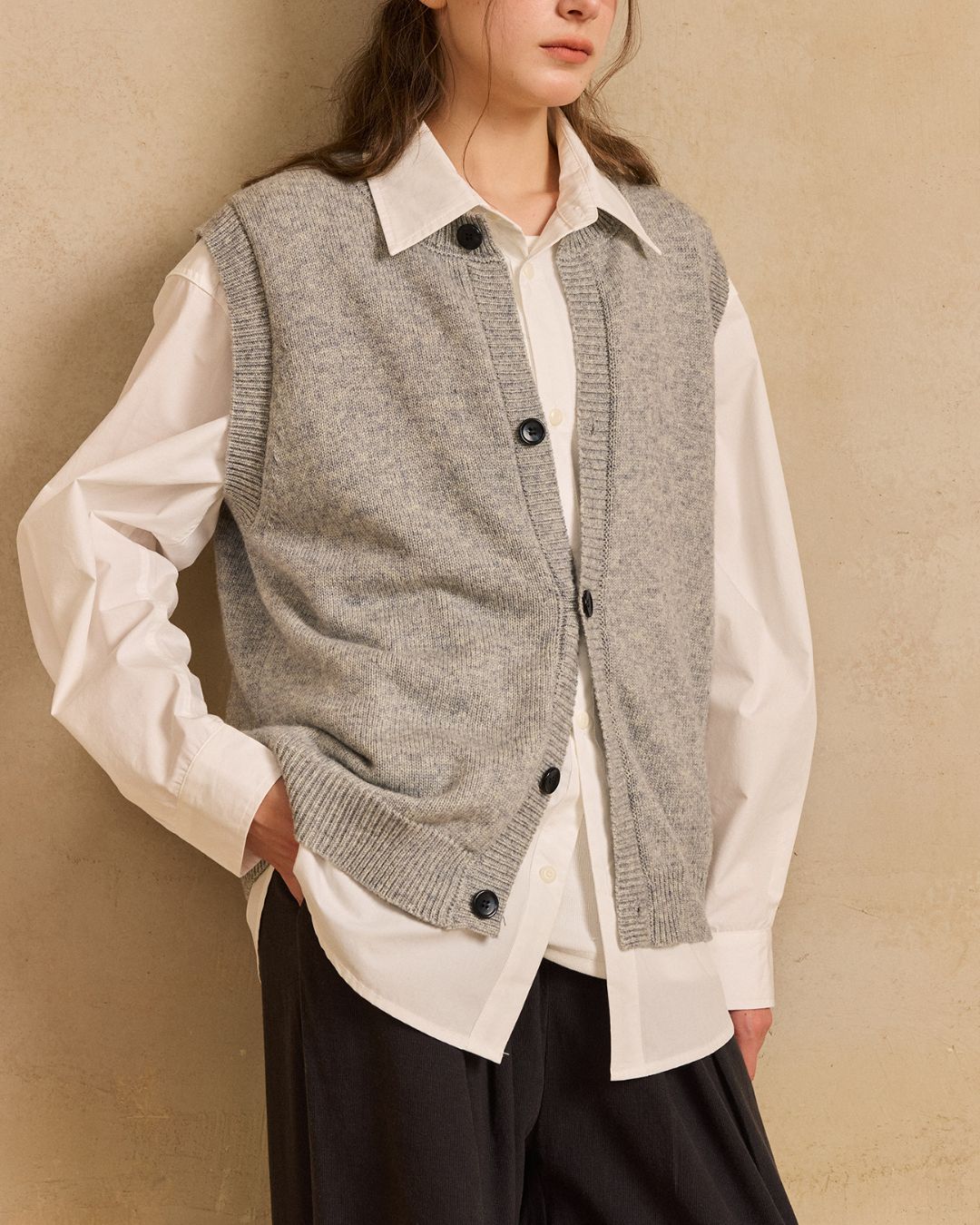 Basic Knit Cardigan Vest　VT018