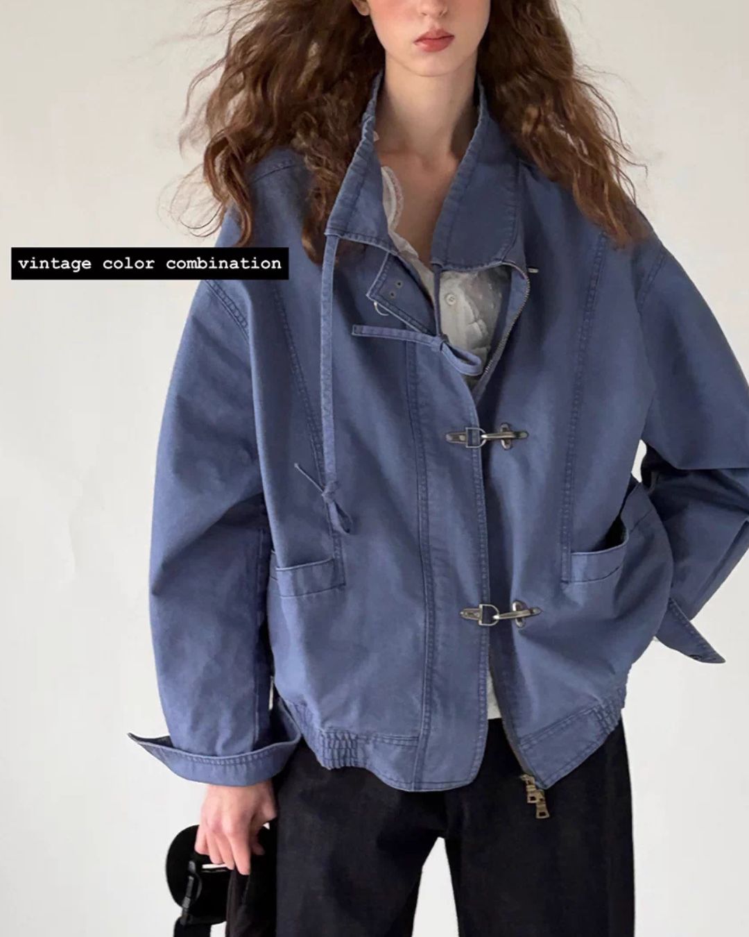 Vintage Metal Button Denim Jacket & Gathered Shorts　JK090