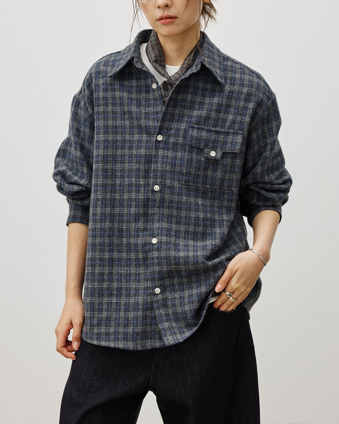 Flap Pocket Checked Flannel Shirt　LS036