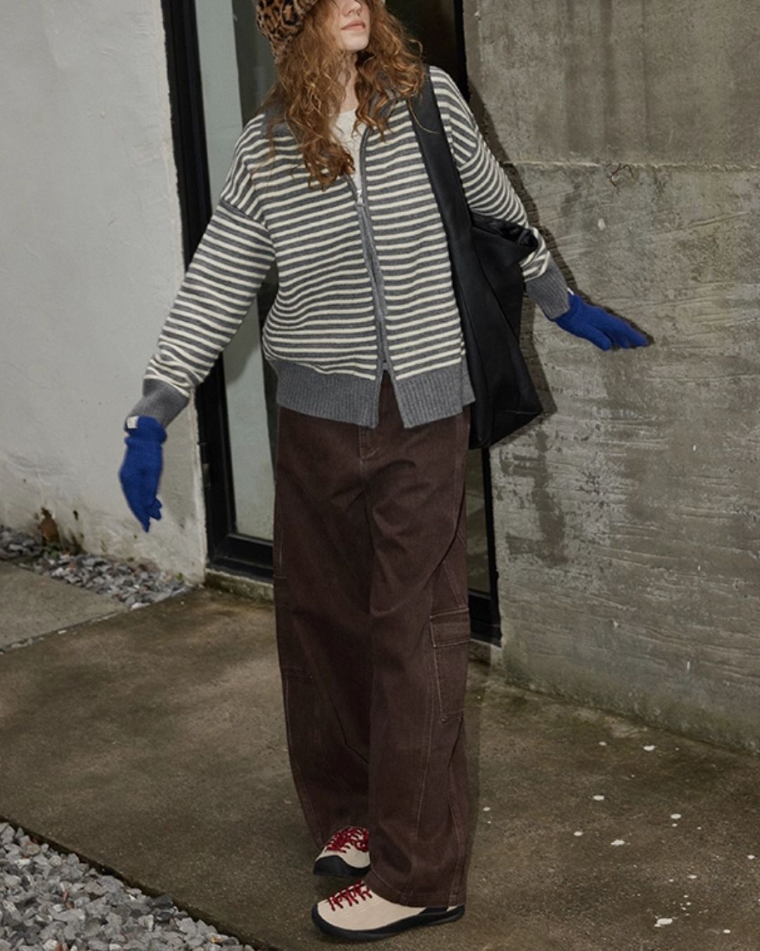 Double-Zip Border Knit Cardigan　KN043