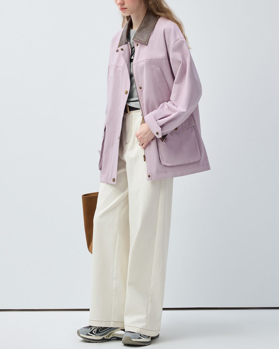 Leather Collar Oversized Work Jacket　JK082