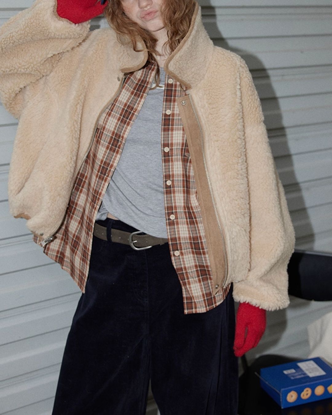 Reversible Boa Big Collar Jacket　JK055