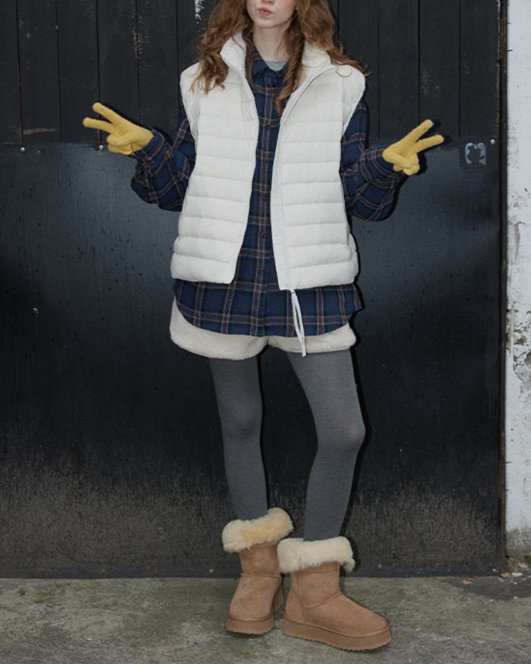 Navy Check Oversized Shirt　LS037