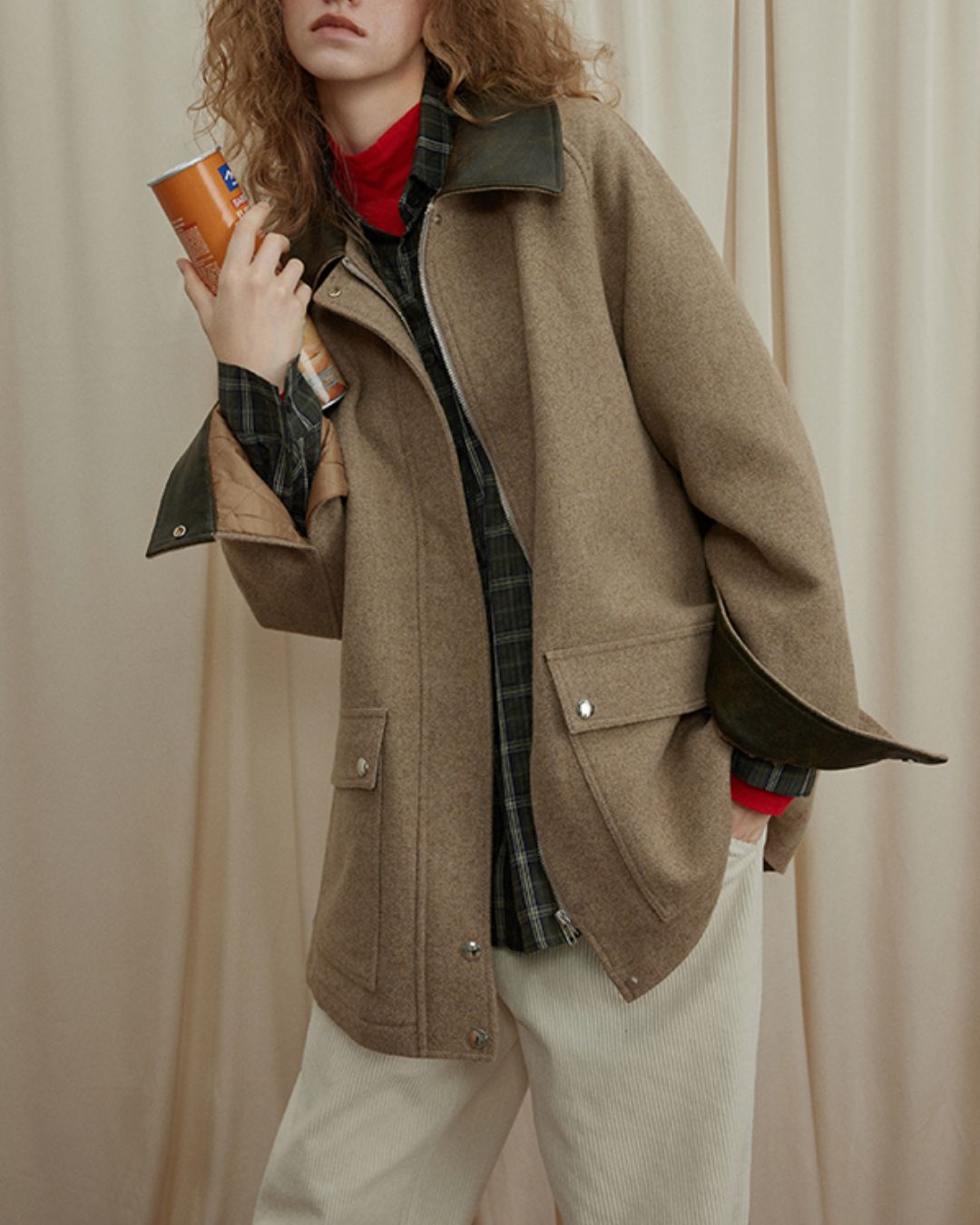 Retro Contrast Check Shirt　LS035