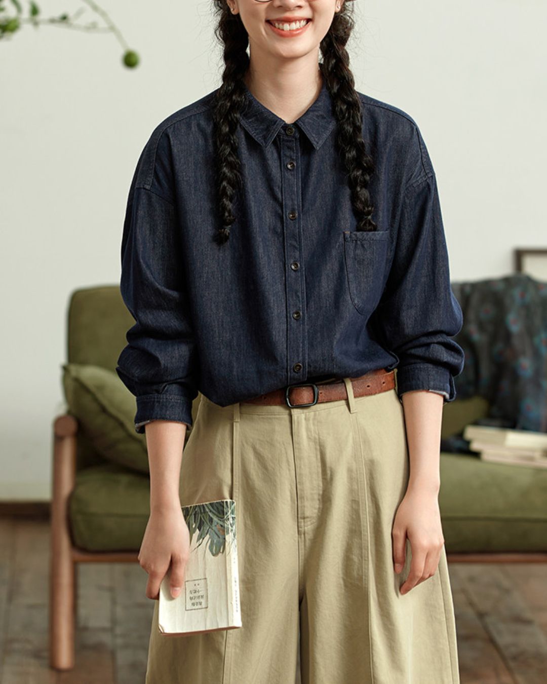 Casual Navy Denim Shirt　LS041