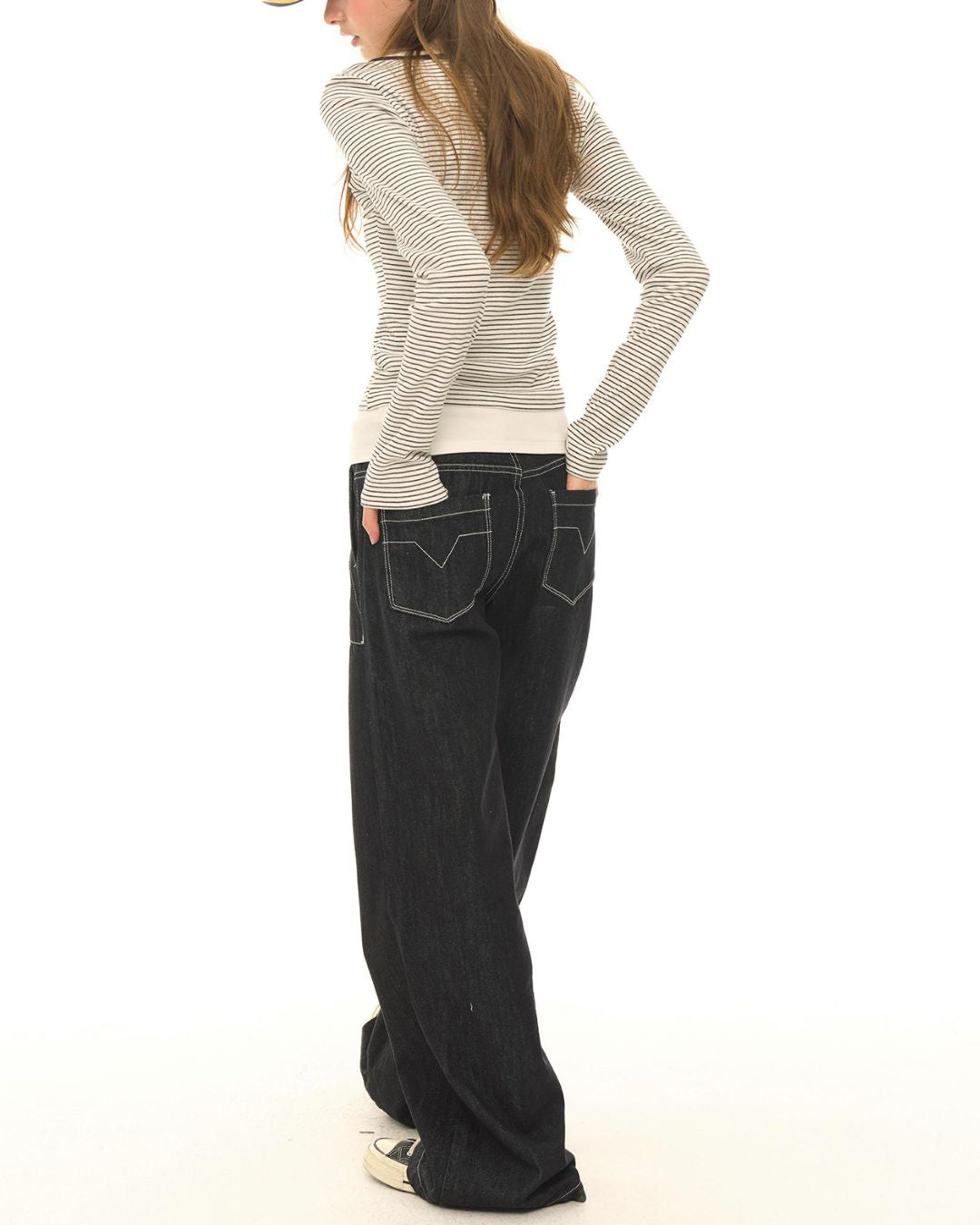 Henley Neck Border T-shirt　LT010