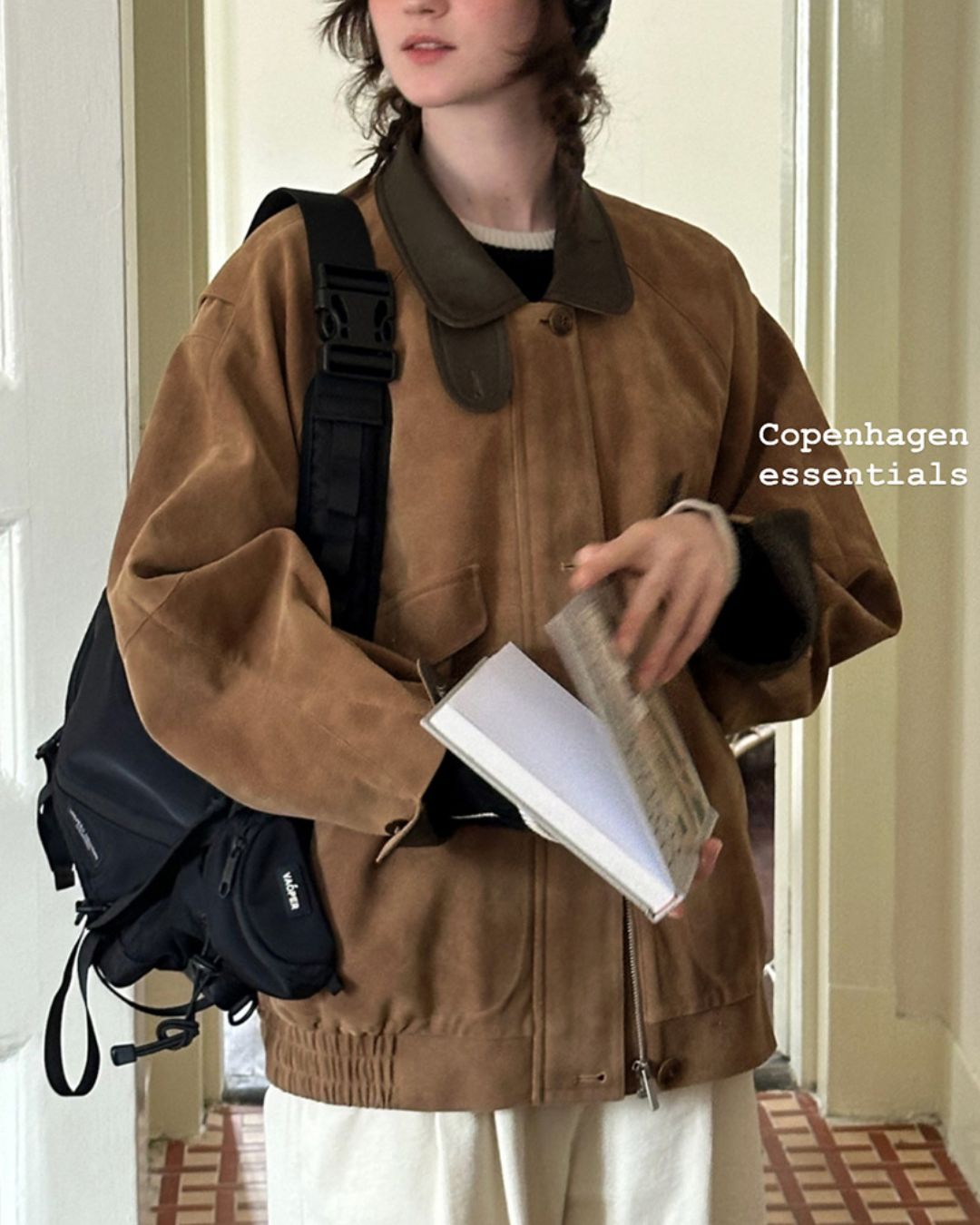 Leather Collar Suede Jacket　JK028