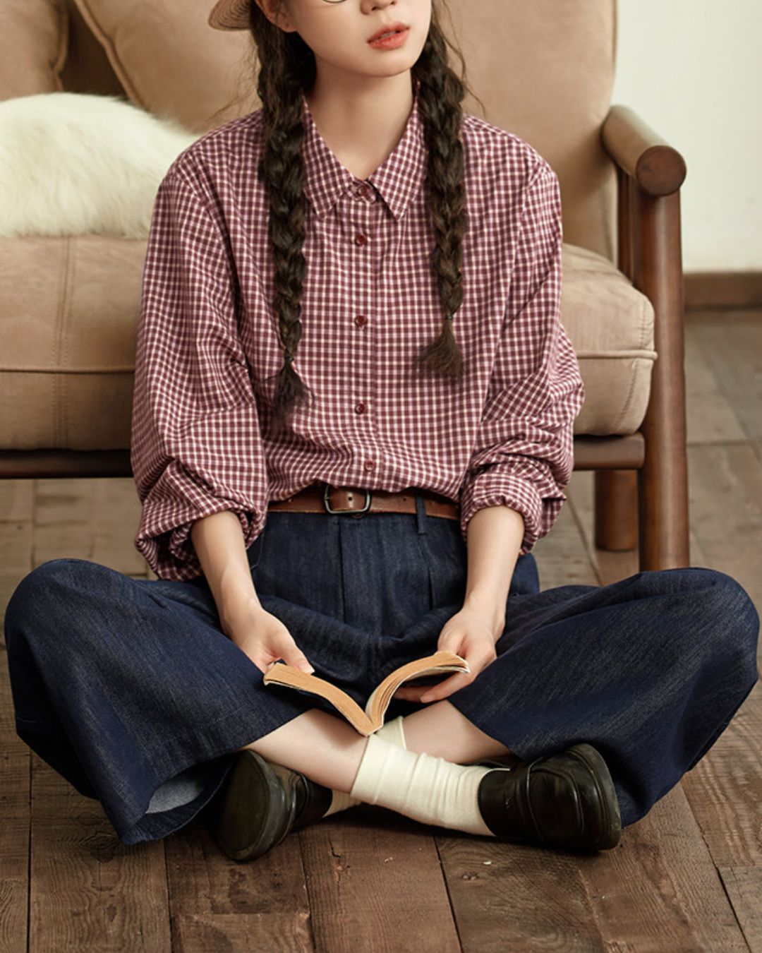 Red Cotton Checked Shirt　LS040