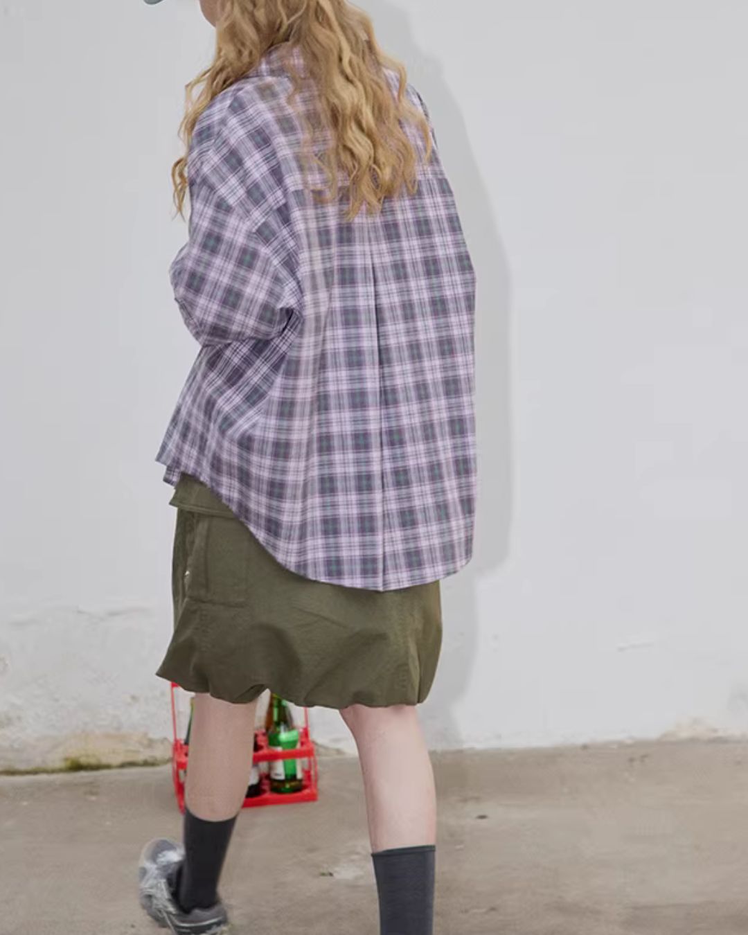 Light Purple Relaxed Check Shirt　LS069