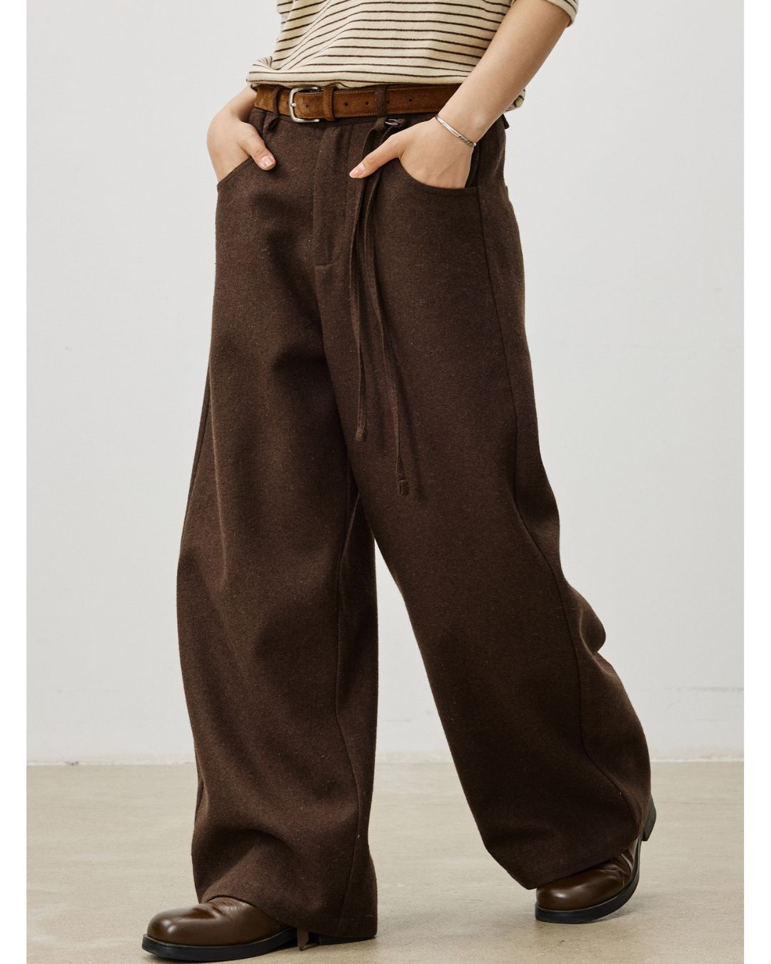 String-decorated Wool Wide Pants　PT022