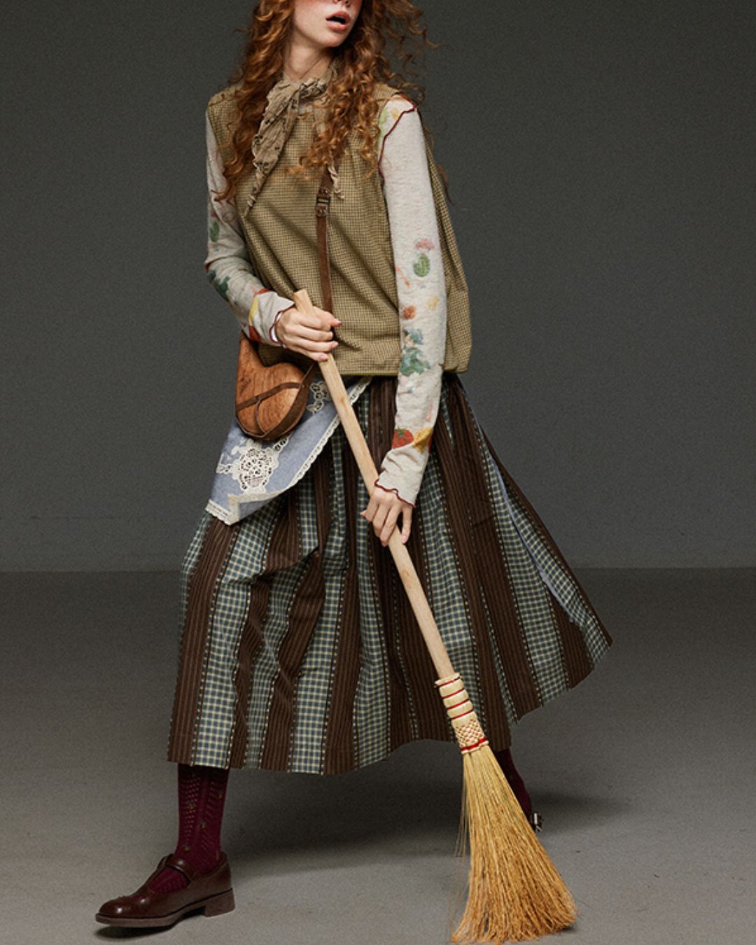 Check And Striped Contrast Color Skirt　SK007