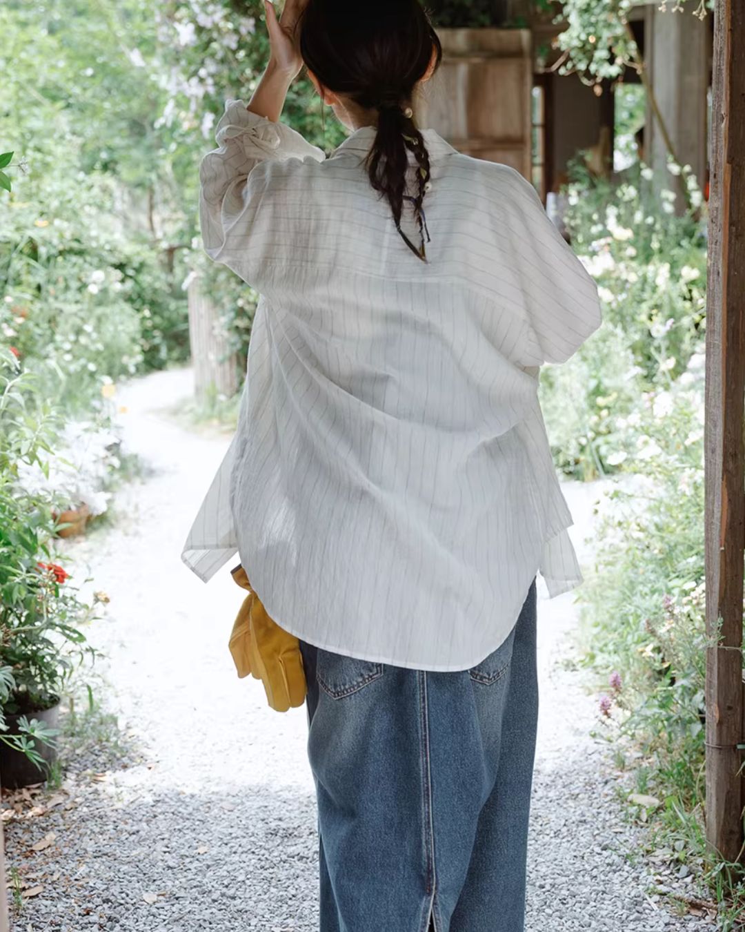 Linen Blend Oversized Striped Shirt　LS064