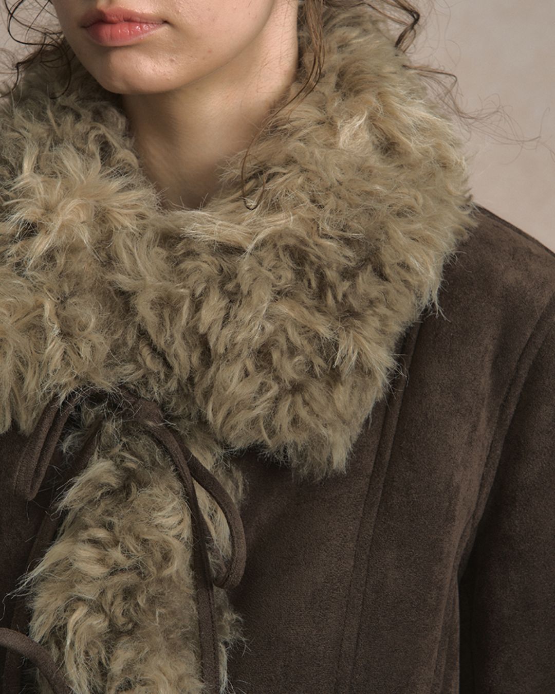 Ribbon-tied Fur Suede Jacket　JK066