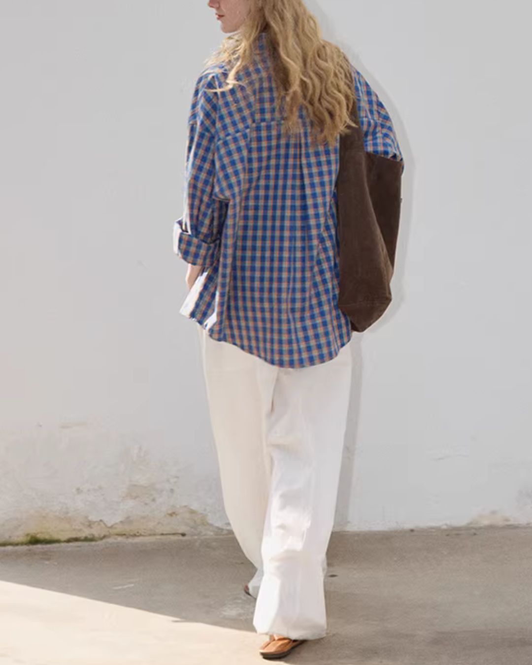Loose Color-block Check Shirt　LS070