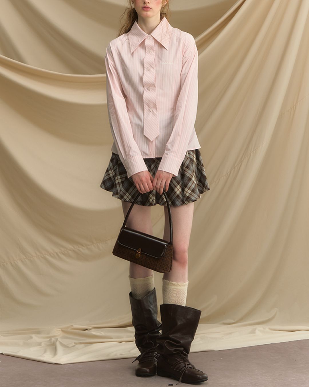 Draped Check Mini Skirt　SK004