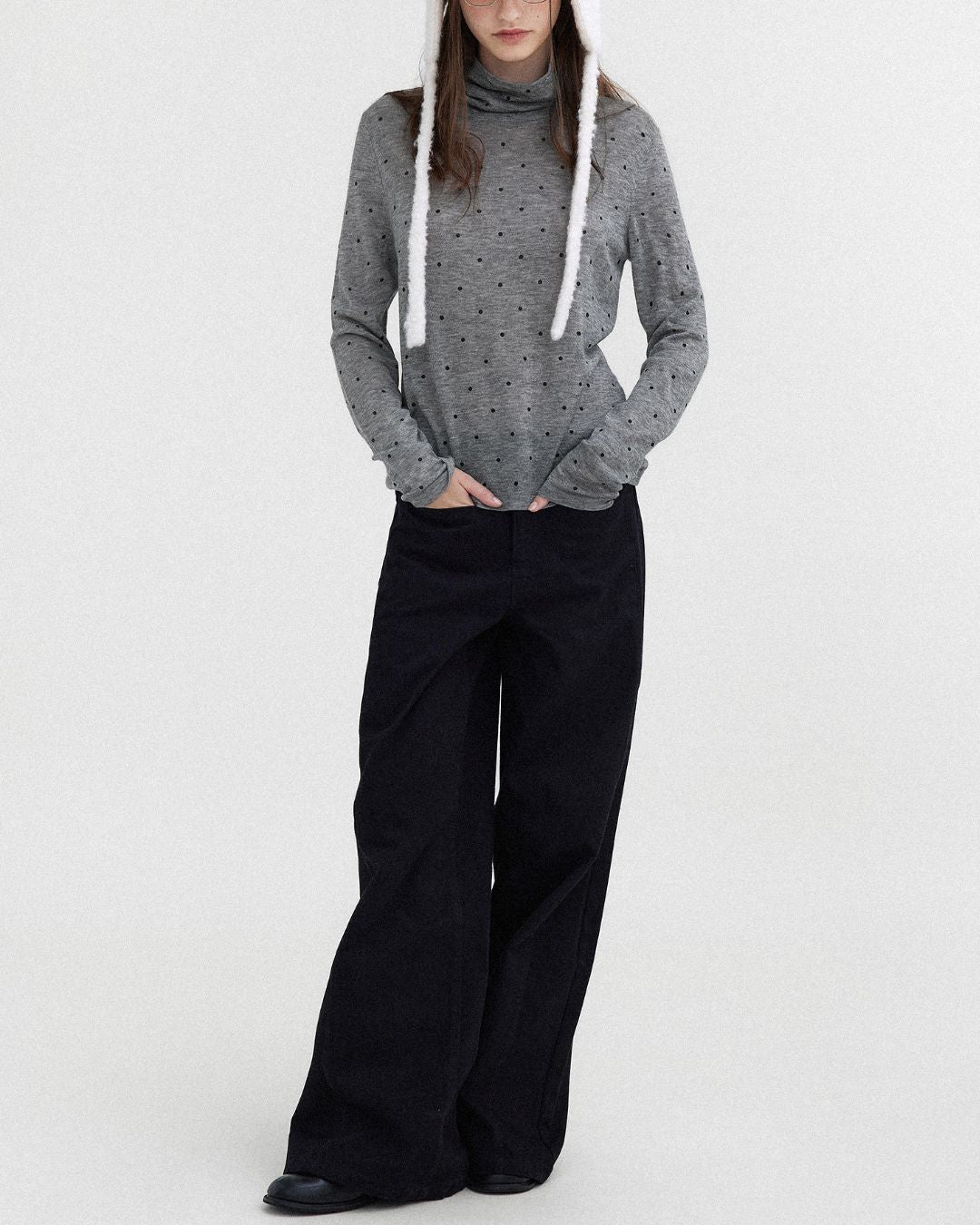 Airy High-neck Polka Dot Knit　KN037