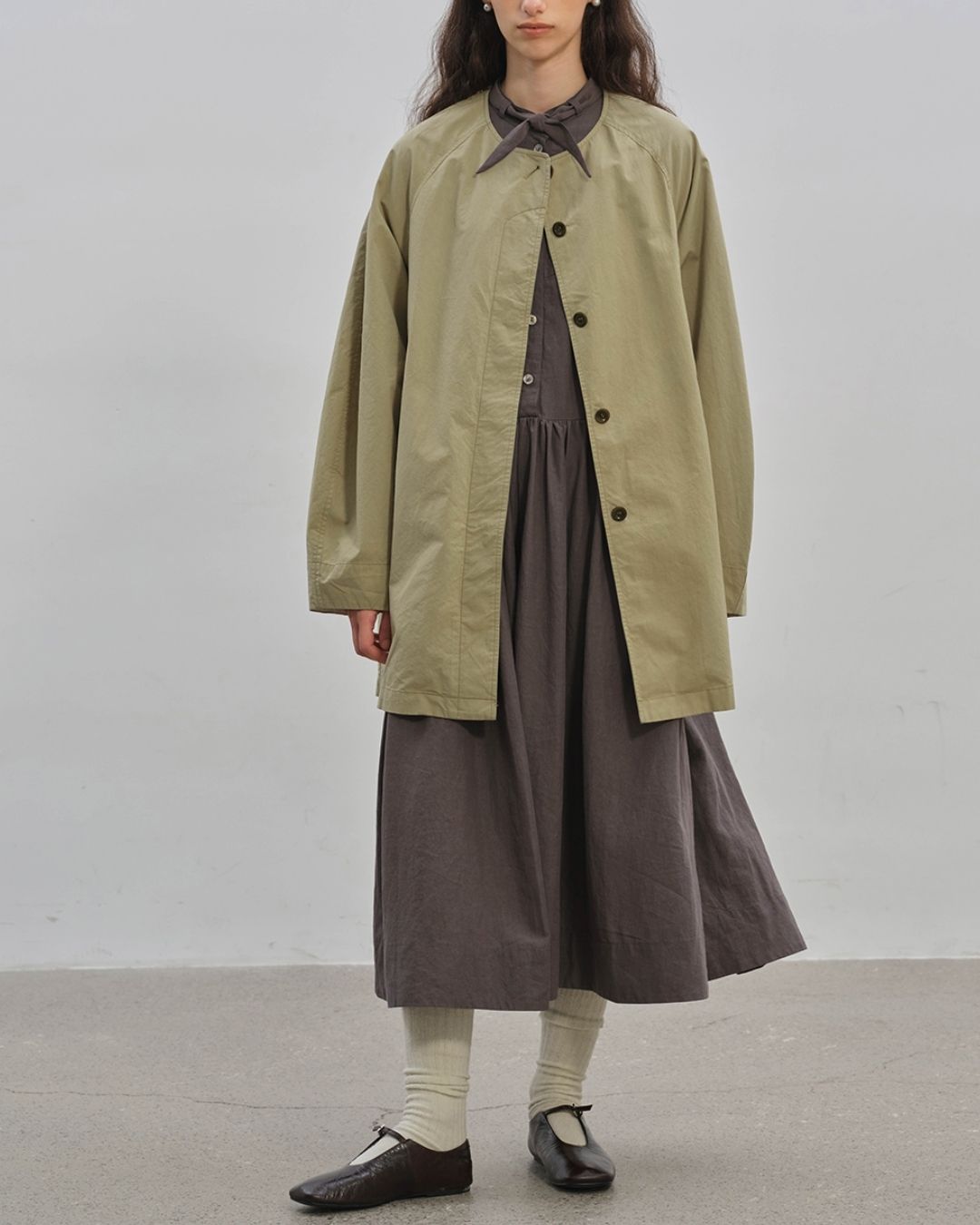 Collarless Mid-length Coat　CT005