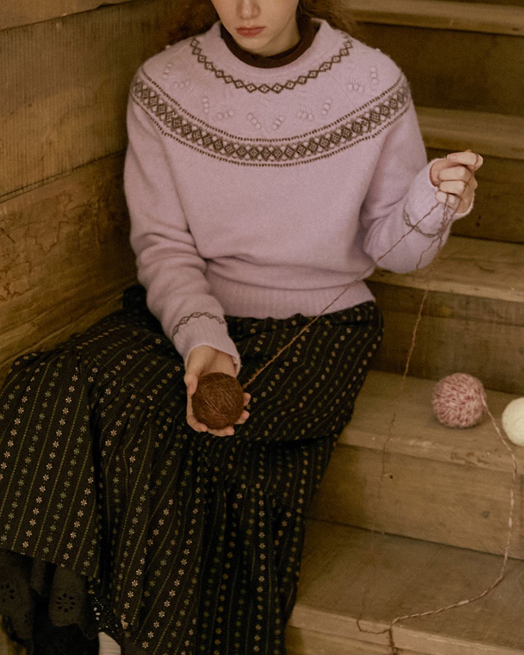 Pom-pom Fair Isle Sweater　KN078