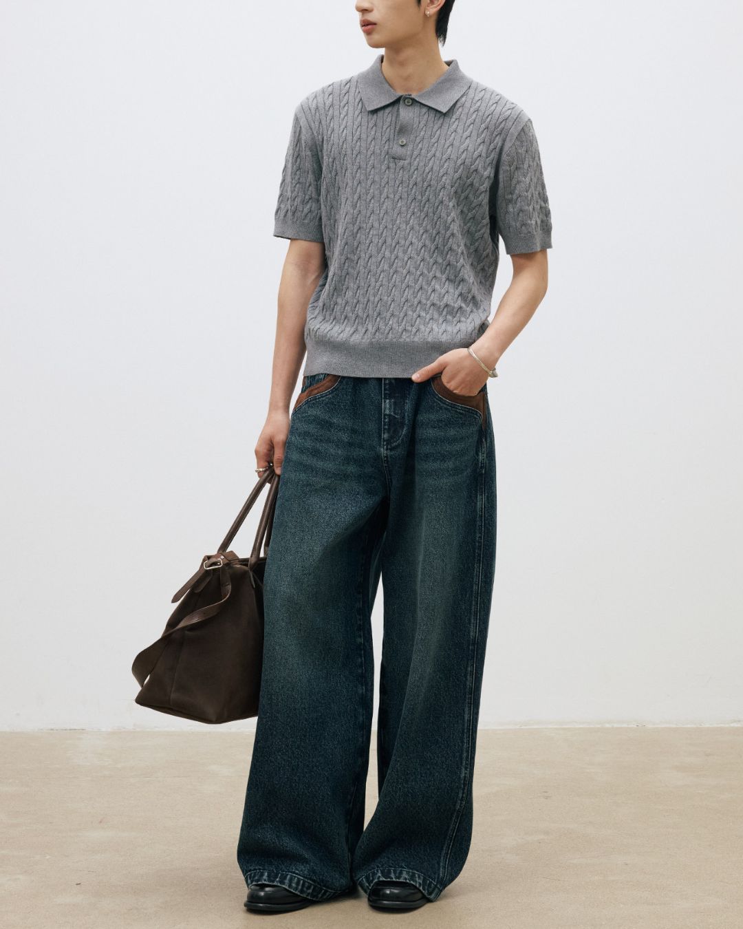 Suede Trim Vintage Denim Pants　DP016