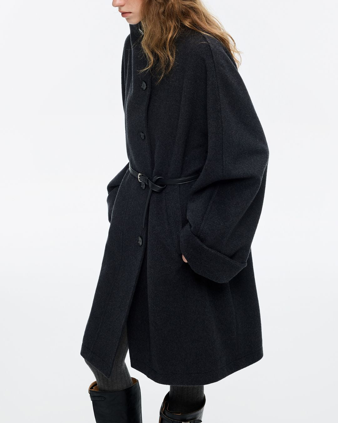 2-way Neck A-line Mid-length Coat　CT028