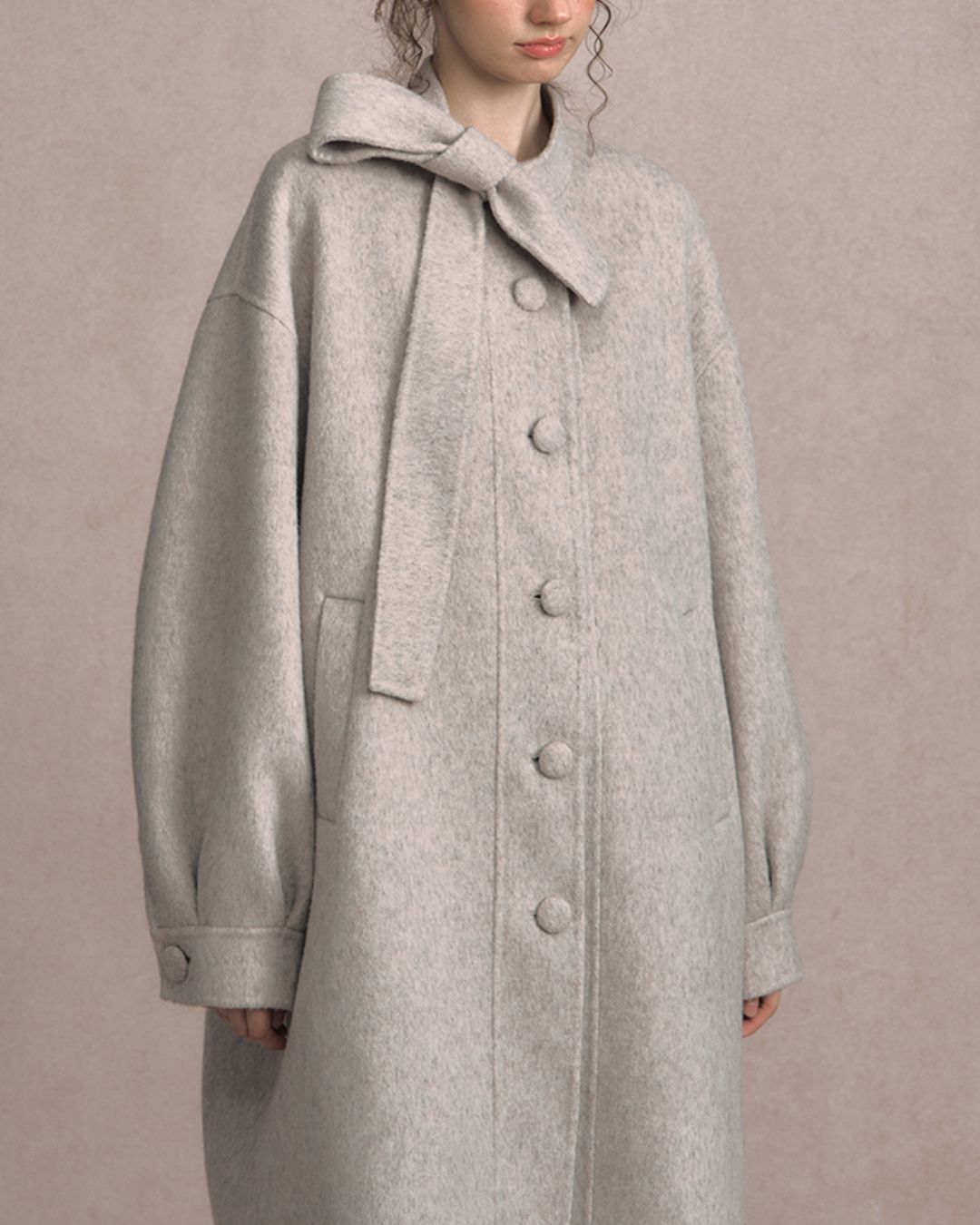 Bow-tied Pleated Cuff Wool Coat　CT026