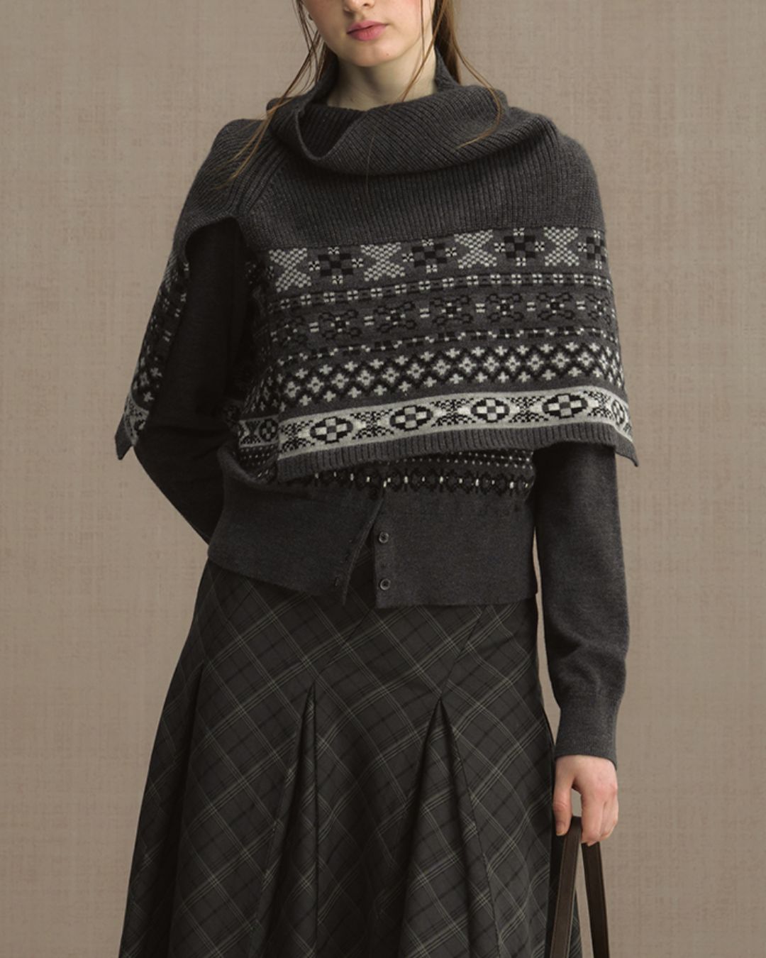 Fair Isle High Neck Cape　KN022